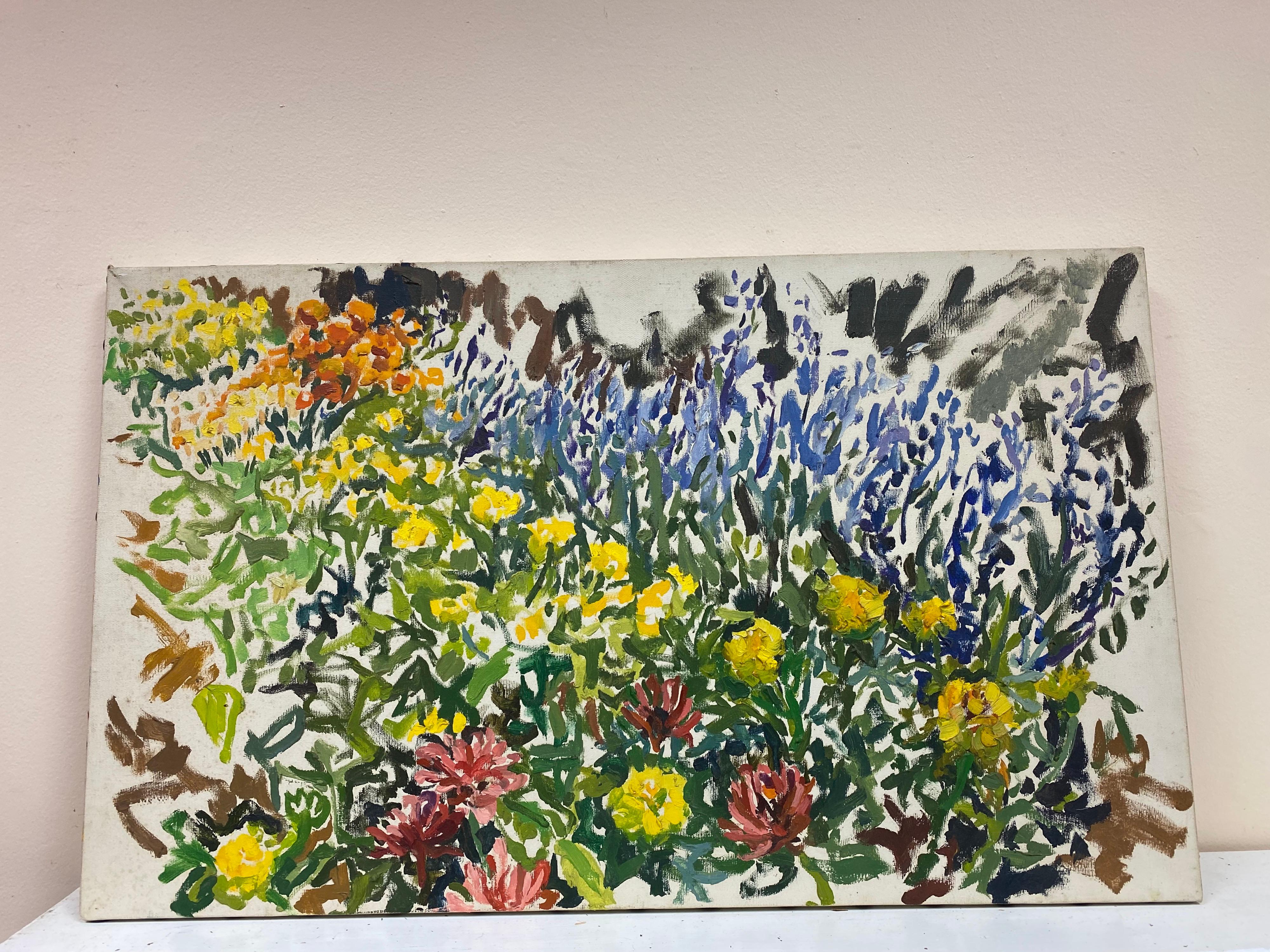 Impressionist Oil Painting - Beautiful Flower Field - Gray Still-Life Painting by Douglas Stuart Allen