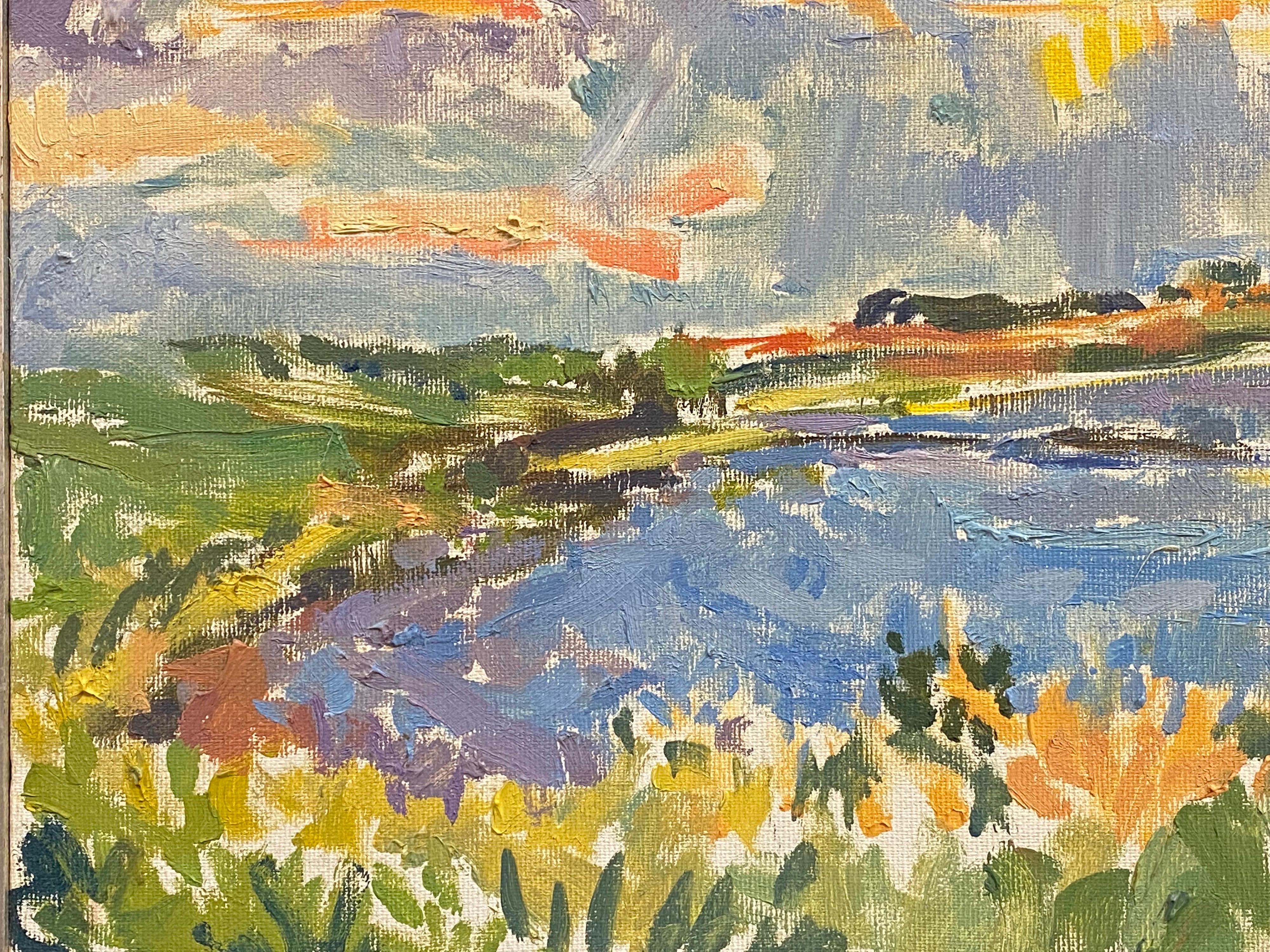  Impressionist Oil Painting - Blue Tranquil Lake Landscape 1