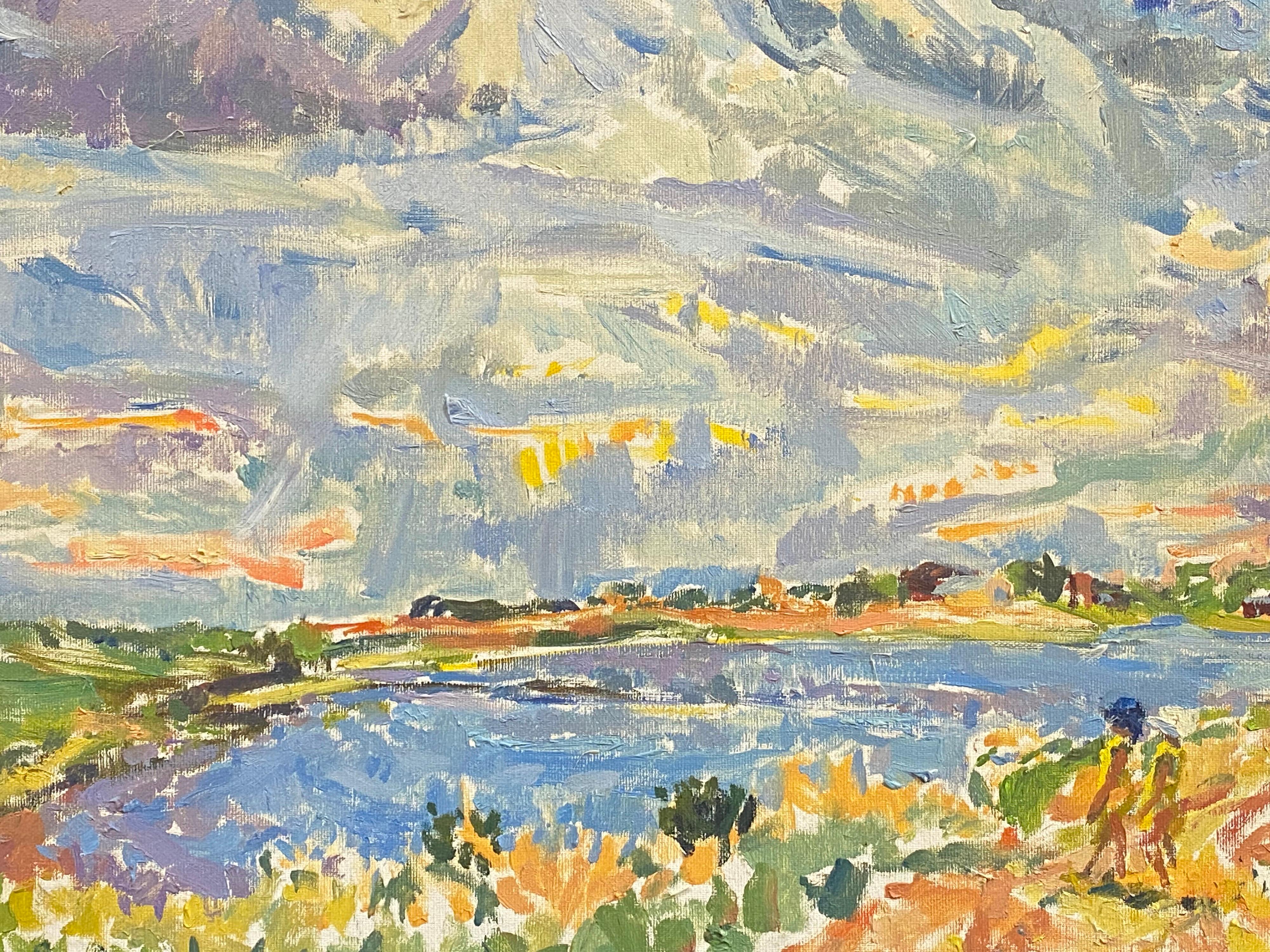 Douglas Stuart Allen Abstract Painting -  Impressionist Oil Painting - Blue Tranquil Lake Landscape