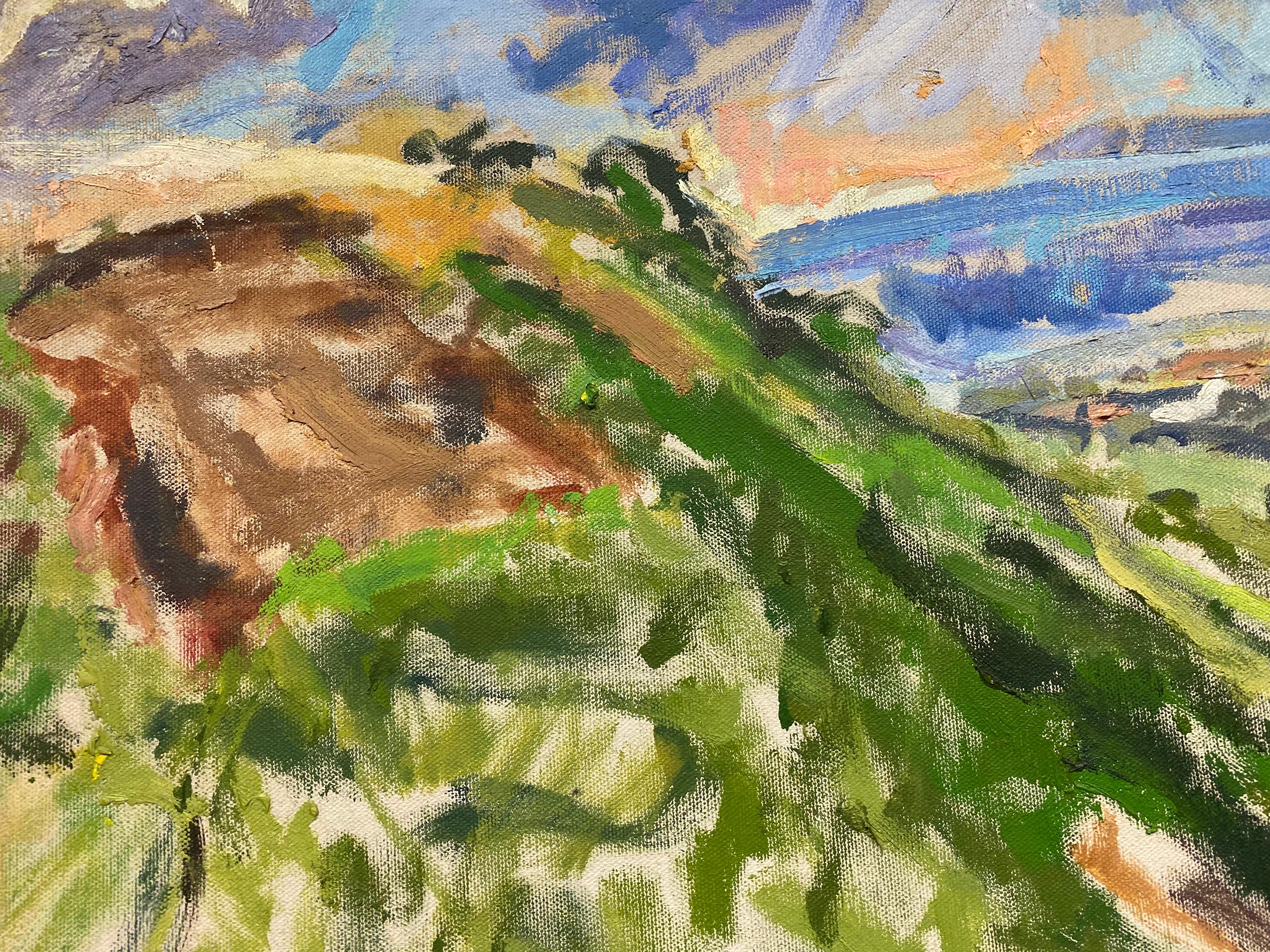 Impressionistisches Ölgemälde - Bunte Berglandschaft (Grau), Landscape Painting, von Douglas Stuart Allen