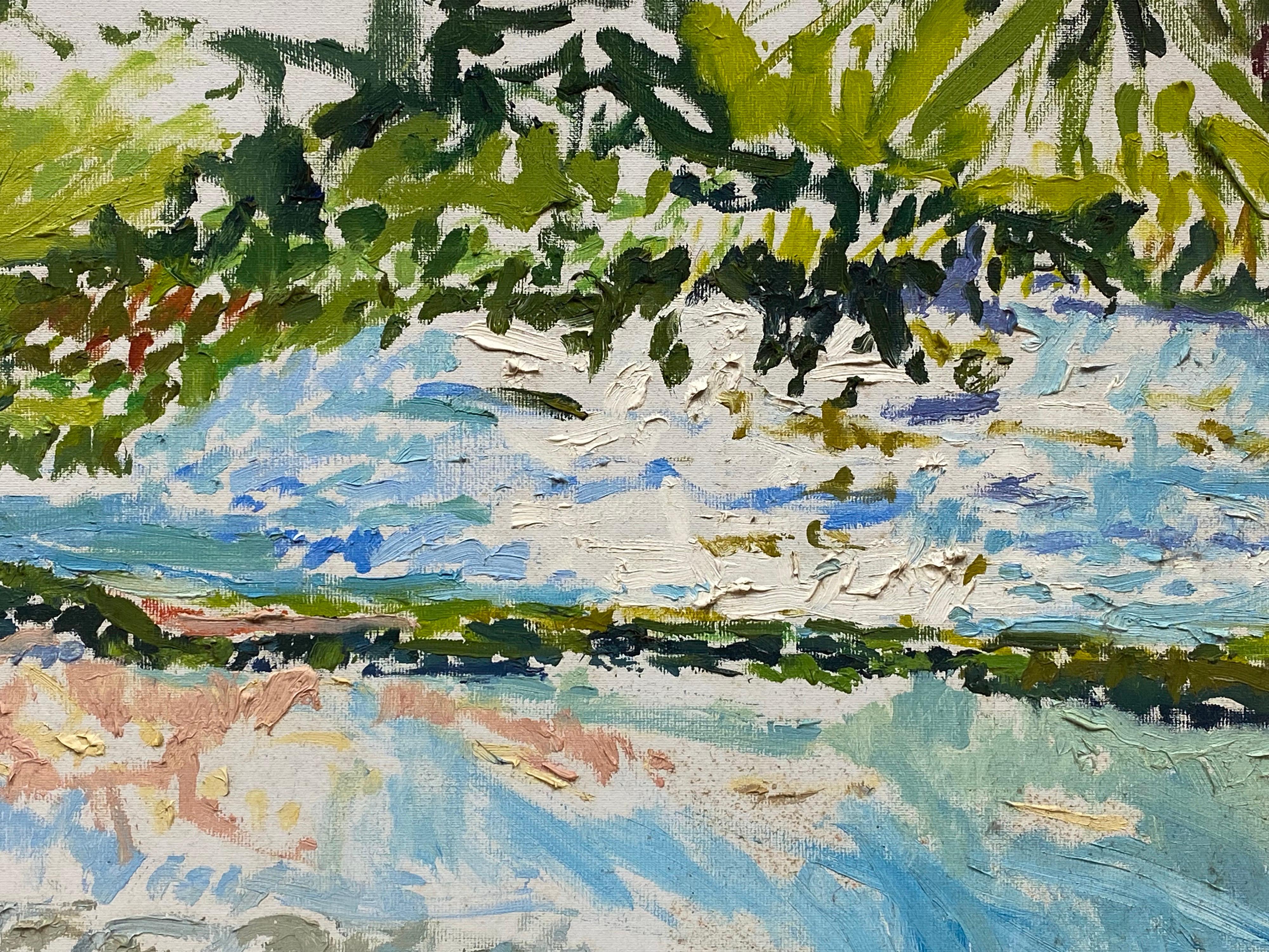 Peinture à l'huile impressionniste - paysage vert et bleu - Impressionnisme Painting par Douglas Stuart Allen