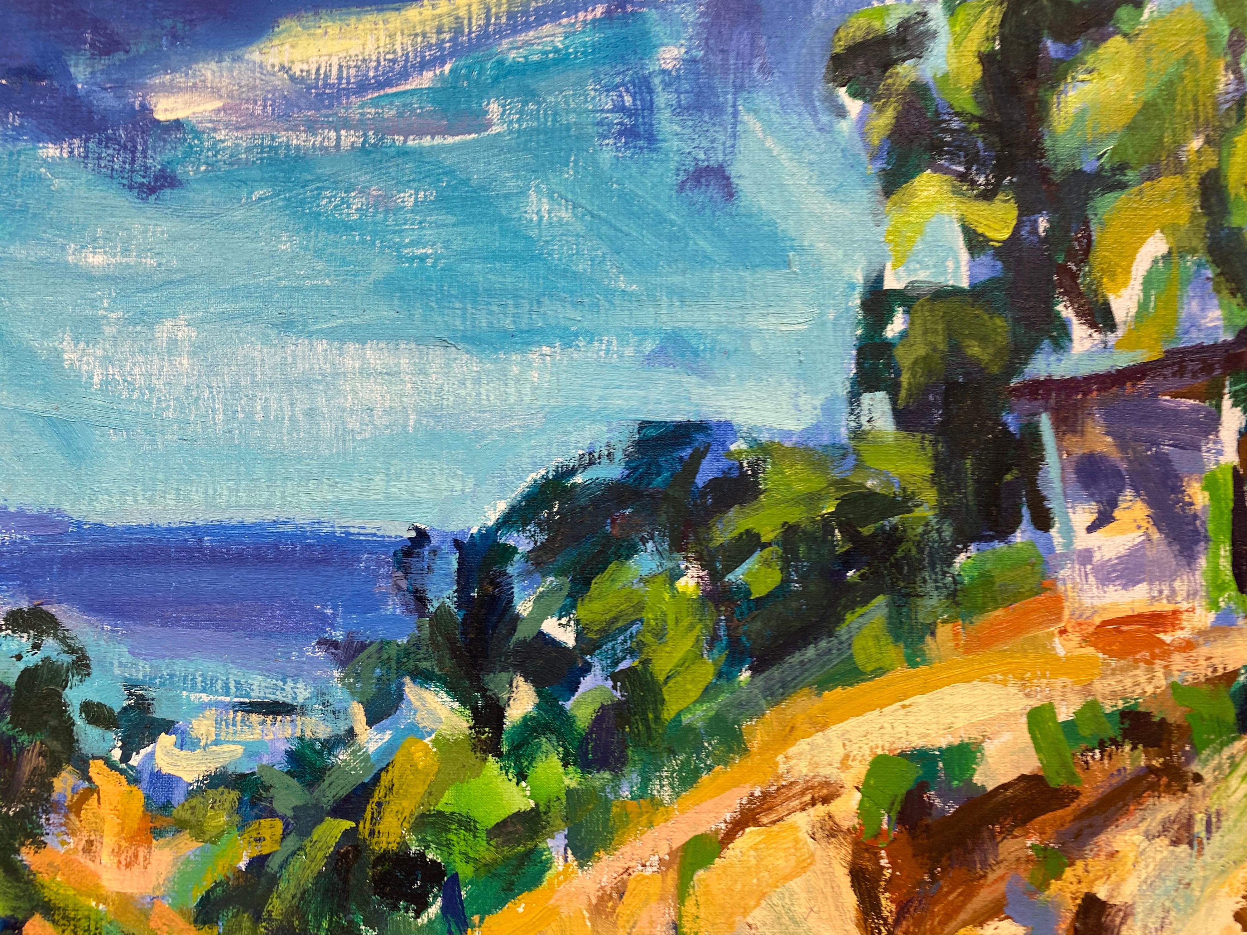 Impressionistisches Ölgemälde - Exotische Landschaft im Sommer (Grau), Abstract Painting, von Douglas Stuart Allen