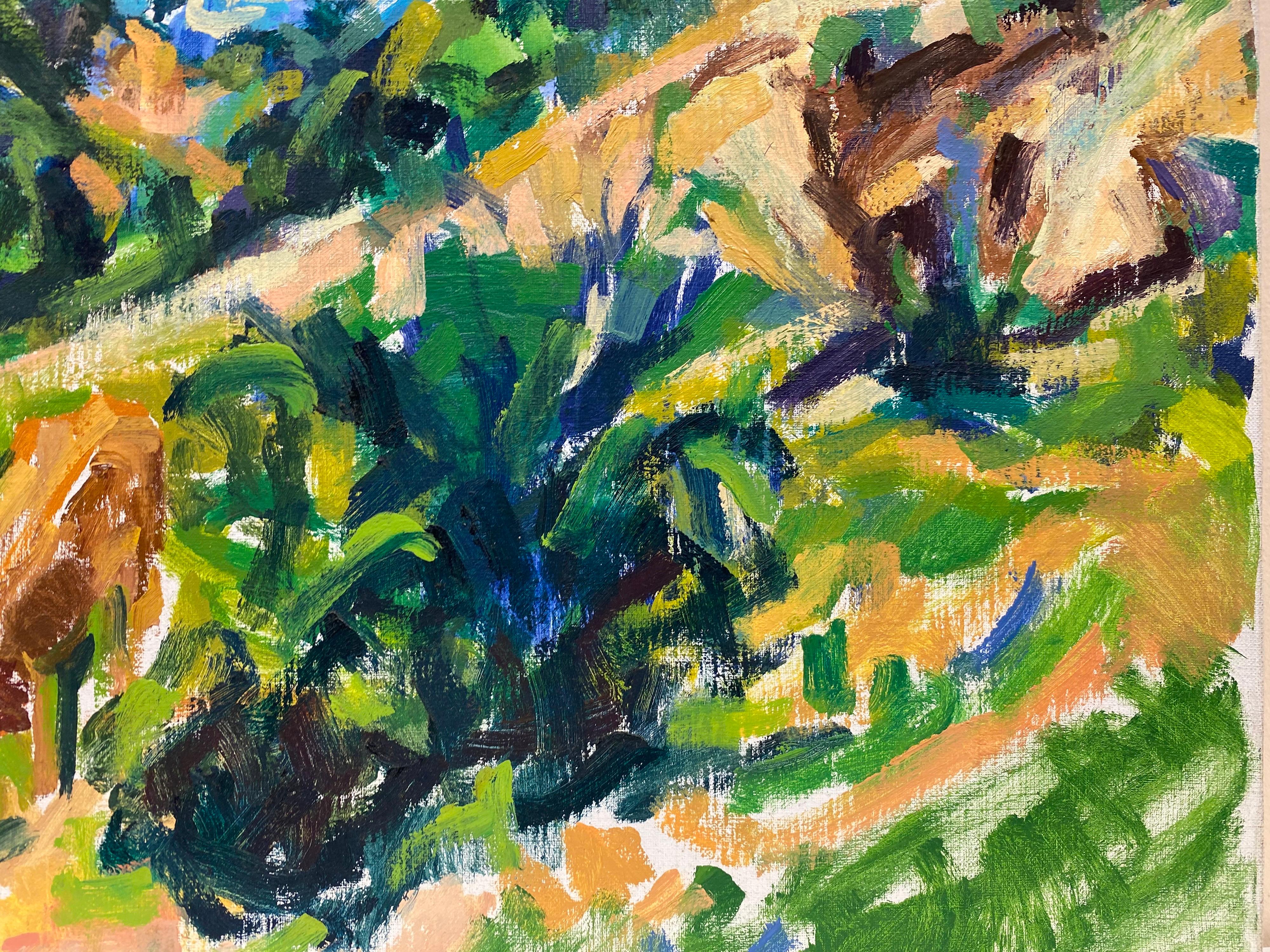 Peinture à l'huile impressionniste - paysage exotique d'été - Gris Abstract Painting par Douglas Stuart Allen