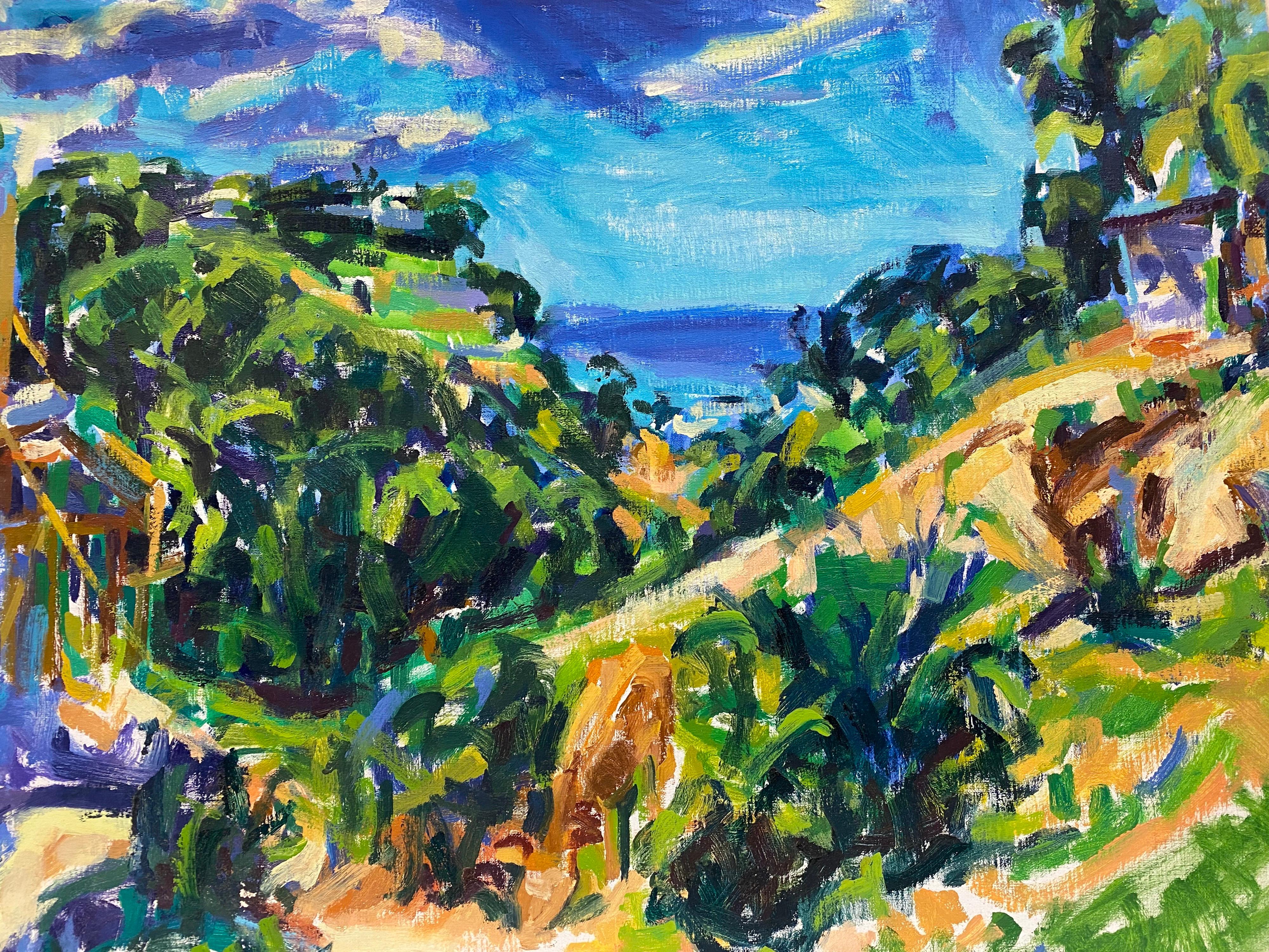 Abstract Painting Douglas Stuart Allen - Peinture à l'huile impressionniste - paysage exotique d'été