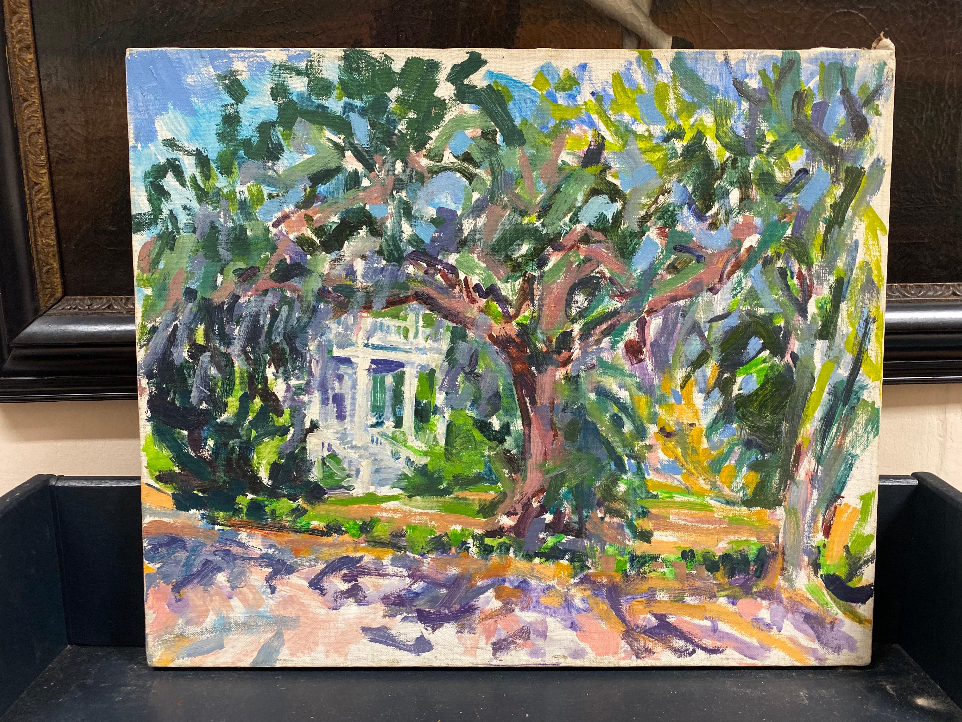 Peinture à l'huile impressionniste - La maison dans un beau paysage - Painting de Douglas Stuart Allen