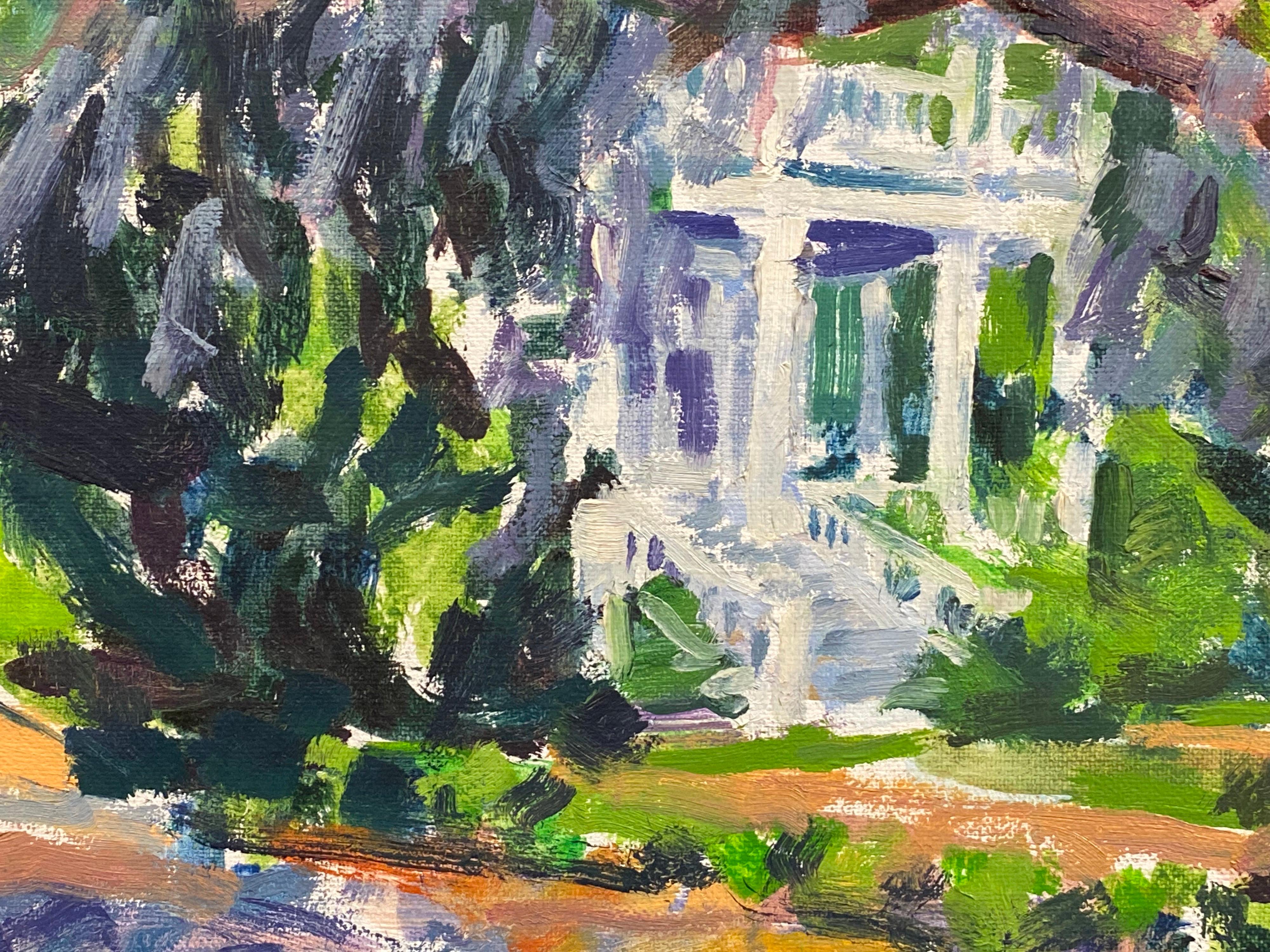 Impressionist Oil Painting - The House In Beautiful Landscape - Gray Landscape Painting by Douglas Stuart Allen