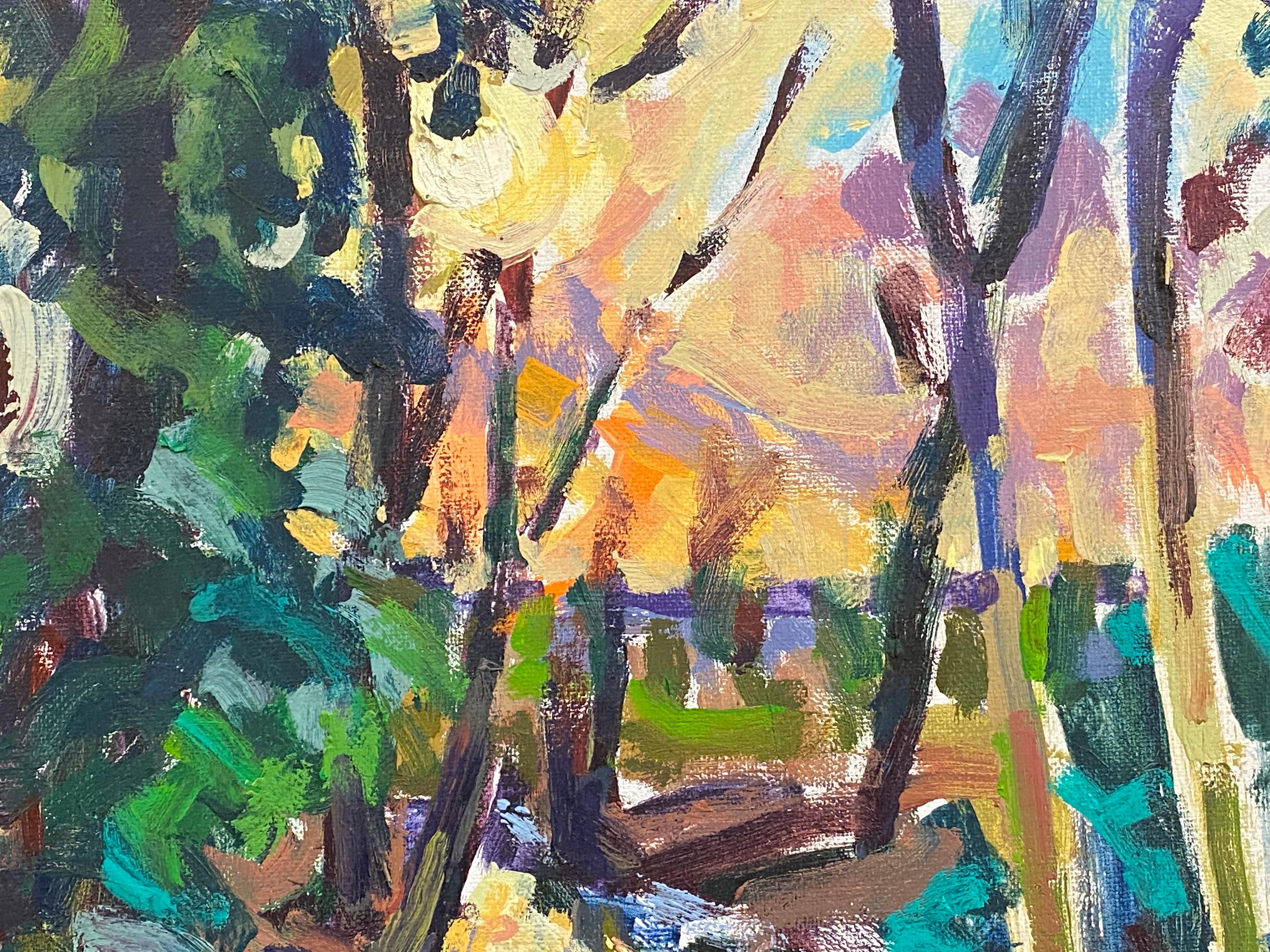Impressionist Oil Painting - Vibrant Scene Through The Woodland For Sale 2