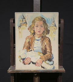 Large 20th Century Impressionist Oil Portrait of Girl holding a Doll