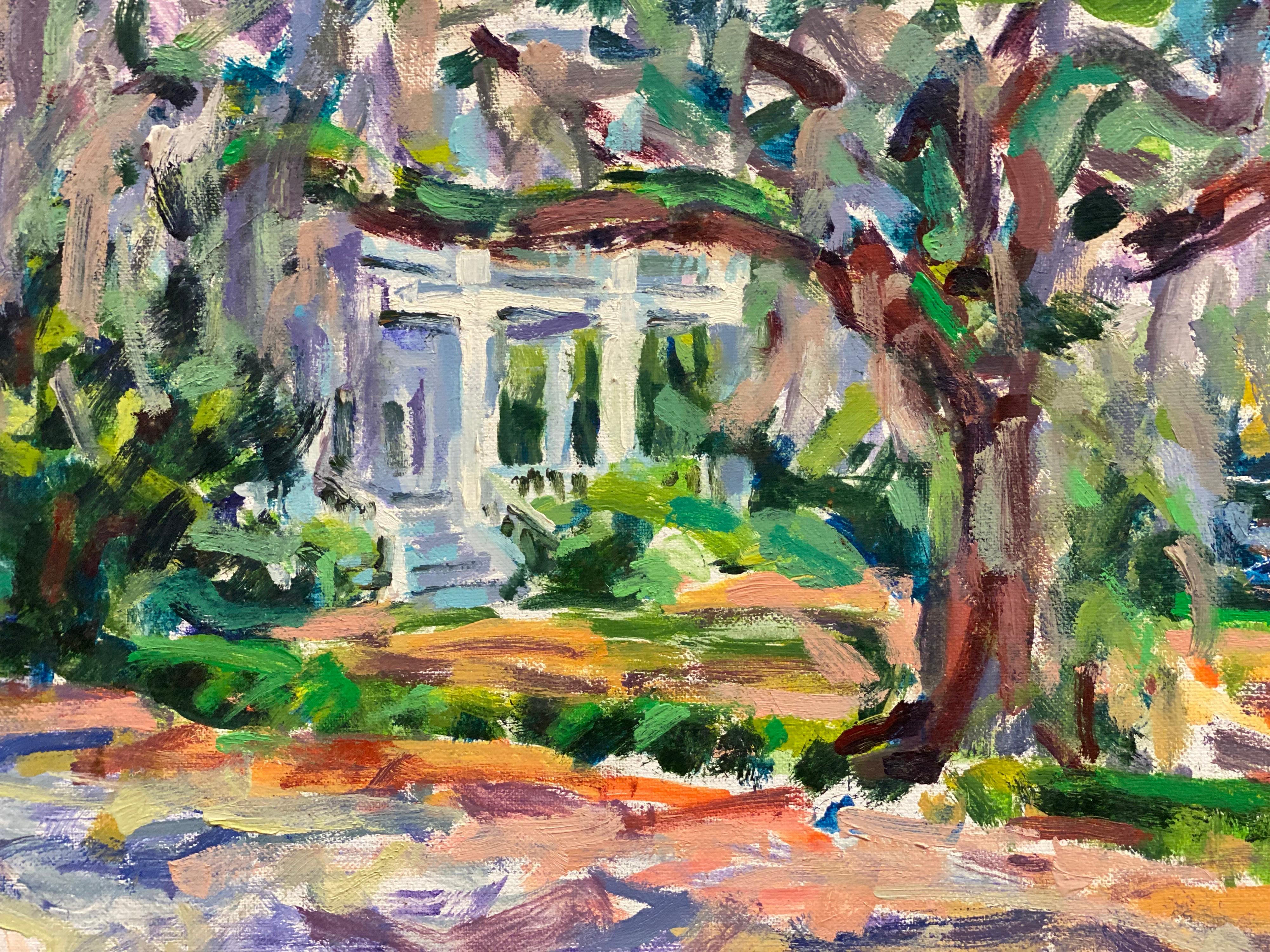 Large French Impressionist Oil Chateau Parkland Gardens - Gray Still-Life Painting by Douglas Stuart Allen