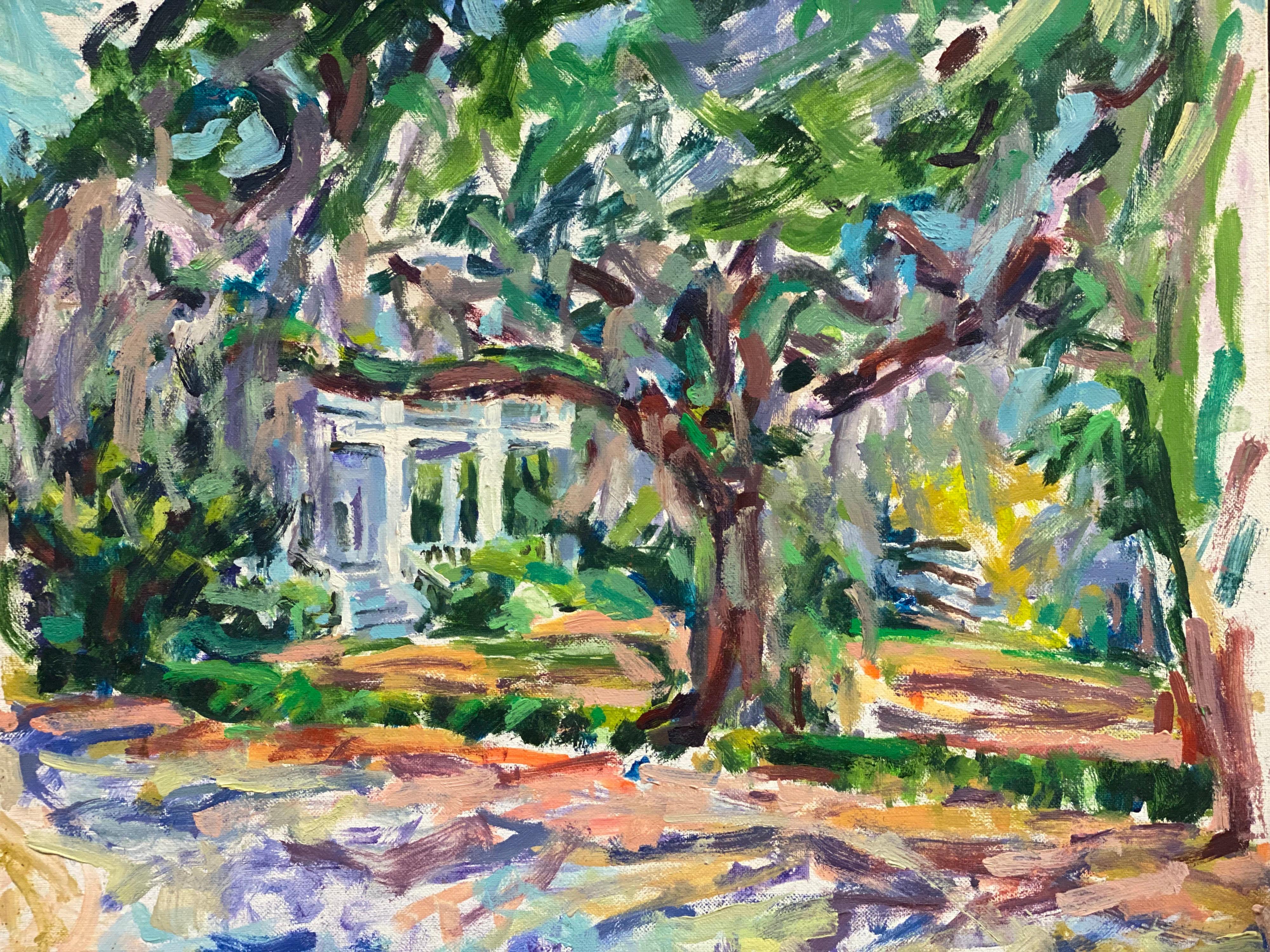 Large French Impressionist Oil Chateau Parkland Gardens