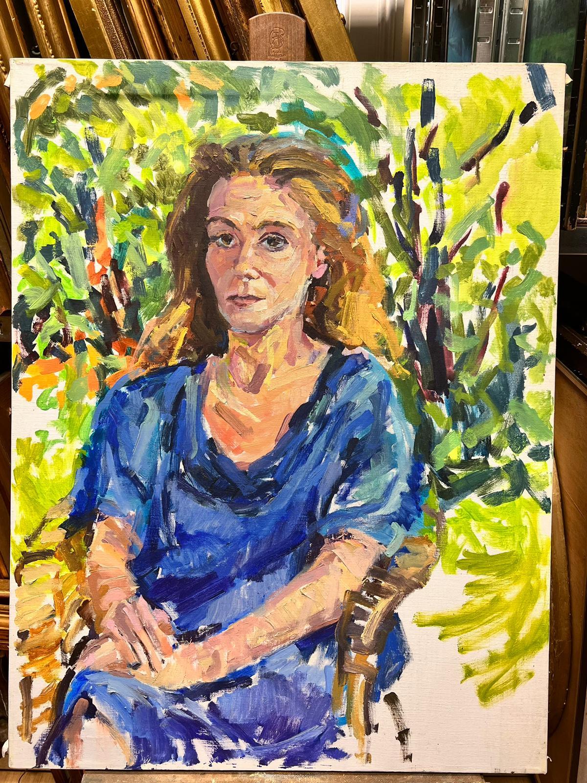 Grande huile impressionniste française - élégant portrait abstrait d'une femme - Painting de Douglas Stuart Allen