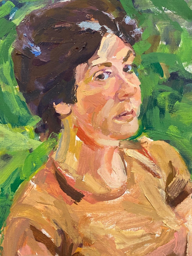 Large French Impressionist Oil - Elegant Abstract Portrait Of A Lady - Brown Portrait Painting by Douglas Stuart Allen