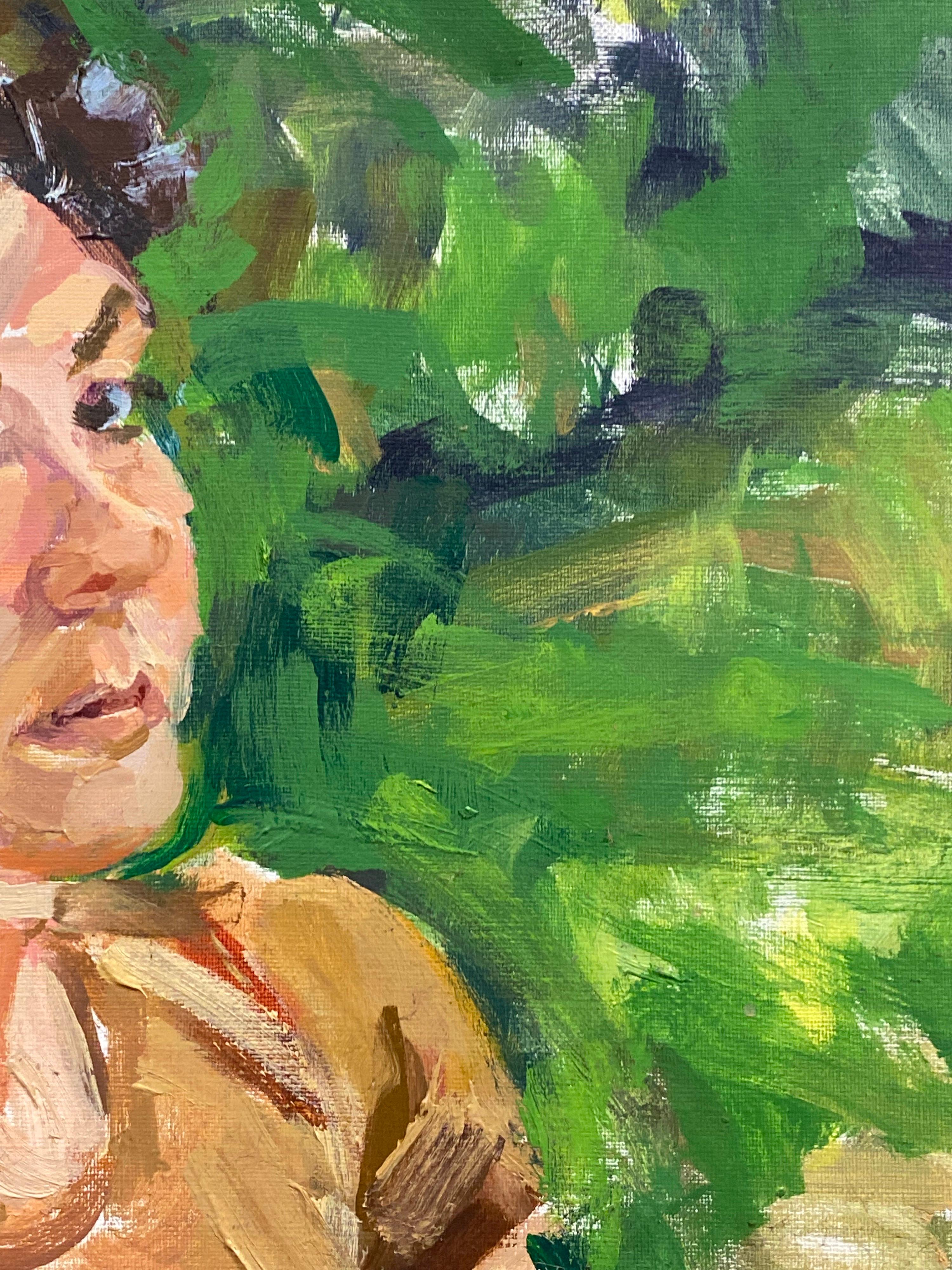 Großes großes französisches impressionistisches Ölgemälde - Elegantes abstraktes Porträt einer Dame (Braun), Portrait Painting, von Douglas Stuart Allen