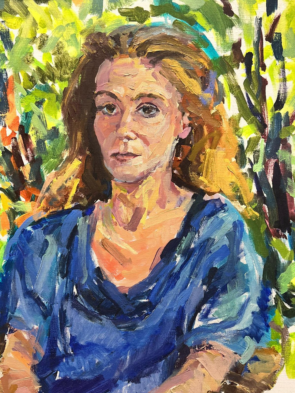 Grande huile impressionniste française - élégant portrait abstrait d'une femme en vente 1