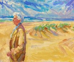 Large French Impressionist Oil - Figure On Bright Beach