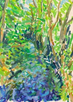 Large French Impressionist Oil - Lush Green Woodland River Scene