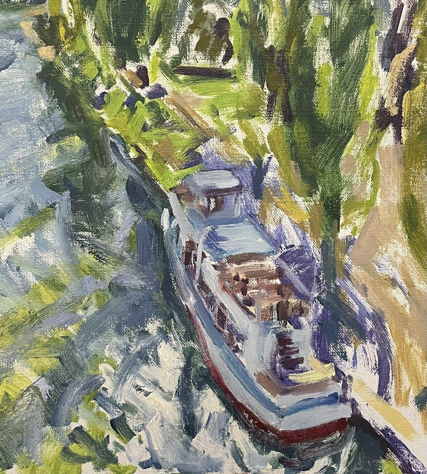 Large French Impressionist Signed Oil Boats on the River - Beautiful Colors 1