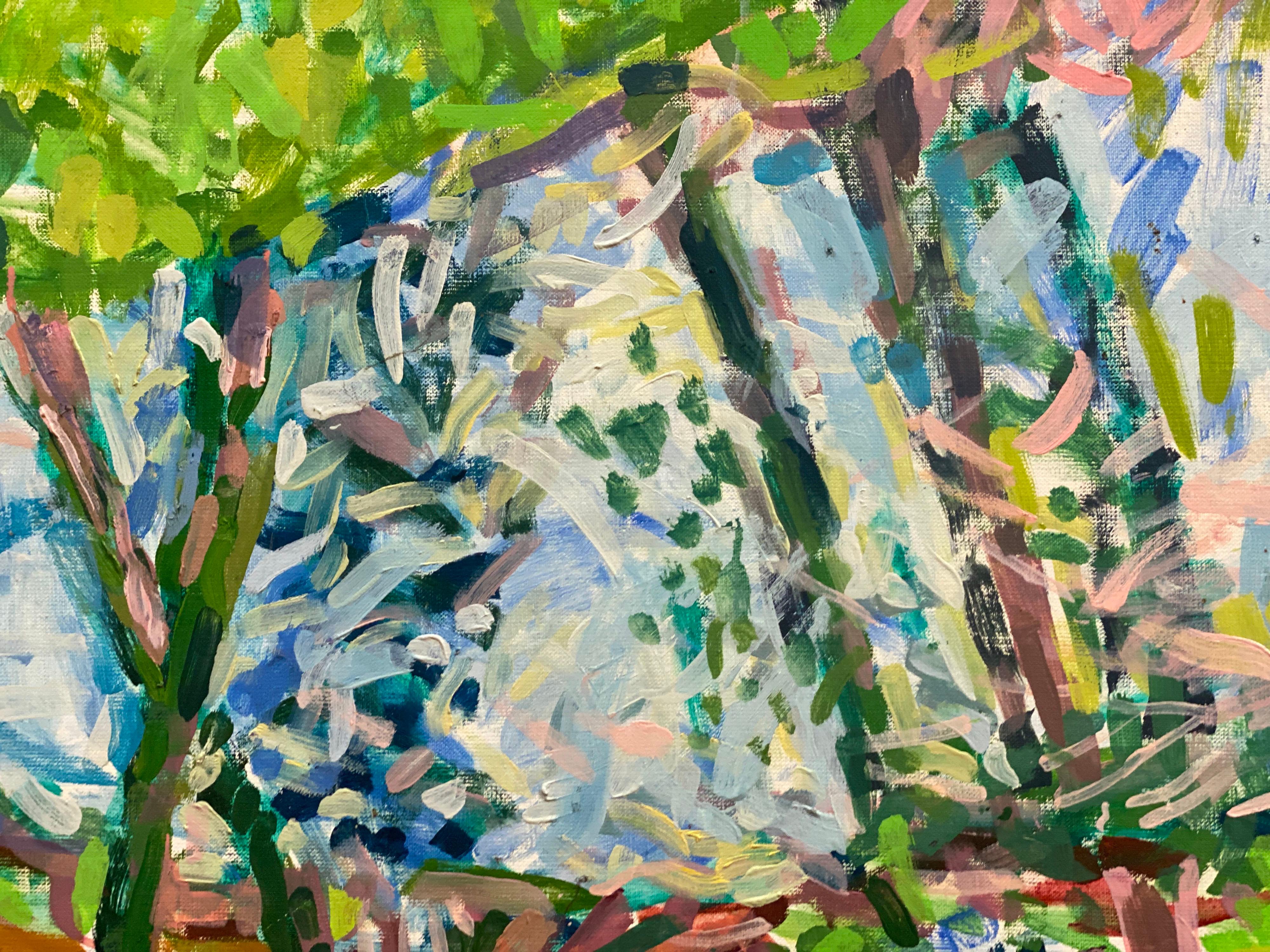 Grande huile post-impressionniste française - Paysage de rivière Bright - Painting de Douglas Stuart Allen