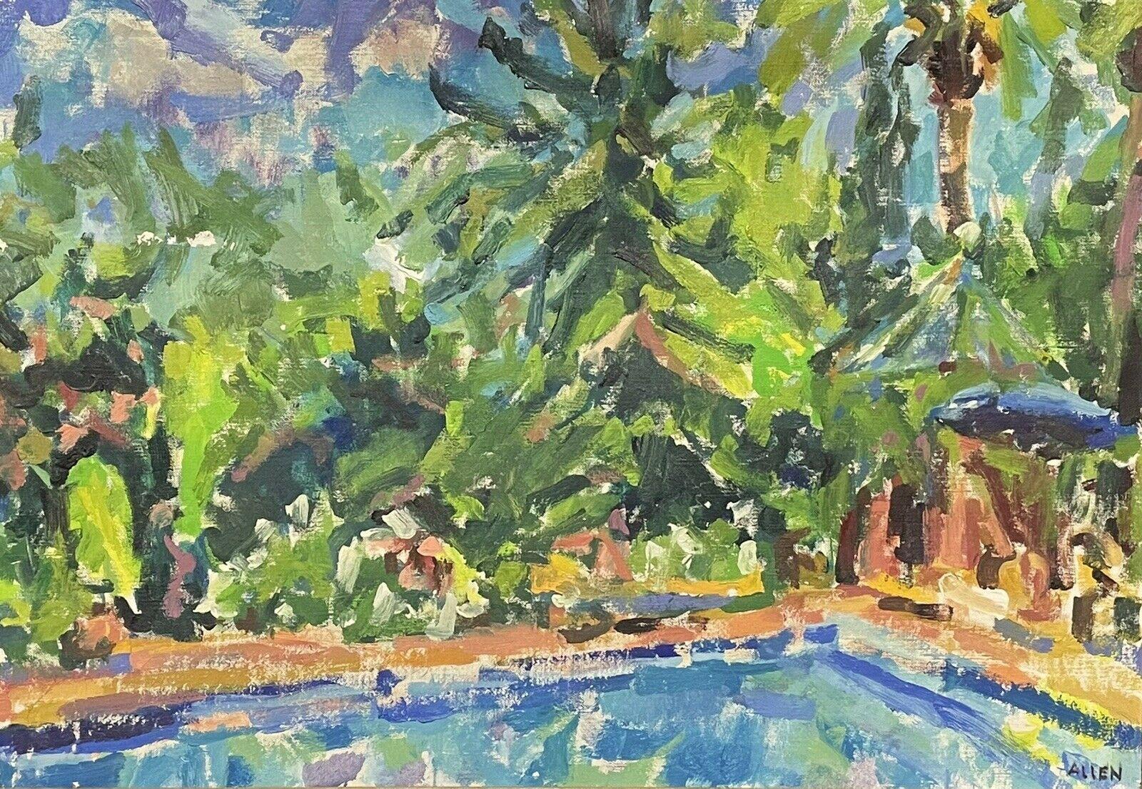 Douglas Stuart Allen Landscape Painting – Große Französisch signiert Impressionist Öl - By The Poolside