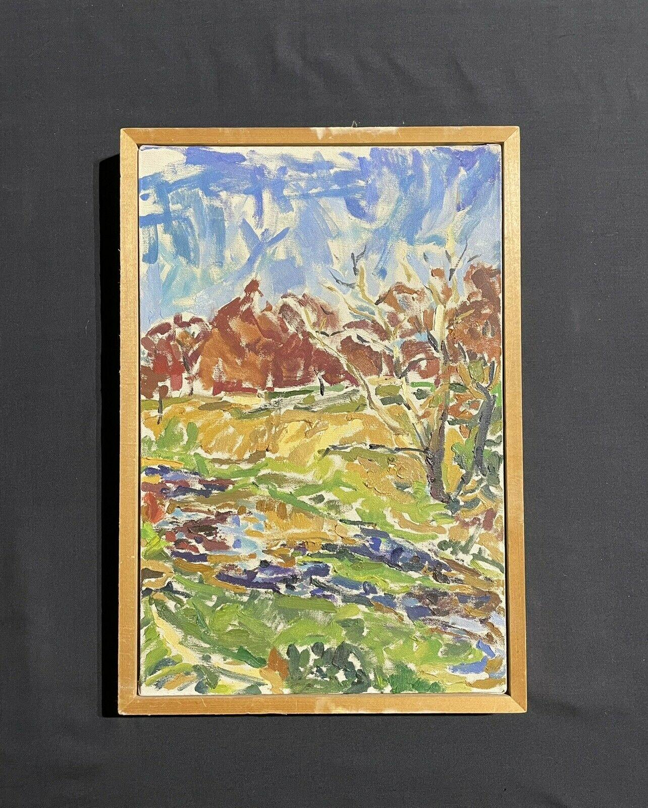 Groß  Impressionistisches Ölgemälde - Bunte fließende Flussssszene (Braun), Landscape Painting, von Douglas Stuart Allen