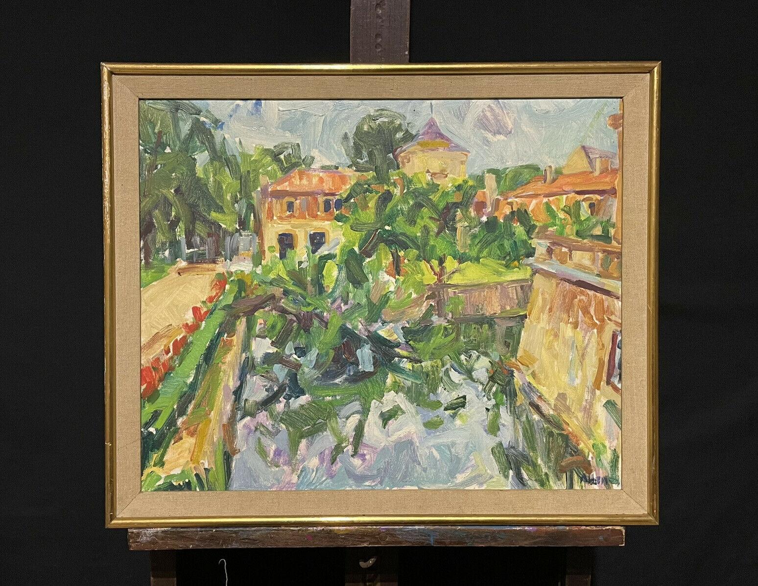 Large Impressionist Oil Painting - French Chateau Garden  - Brown Landscape Painting by Douglas Stuart Allen