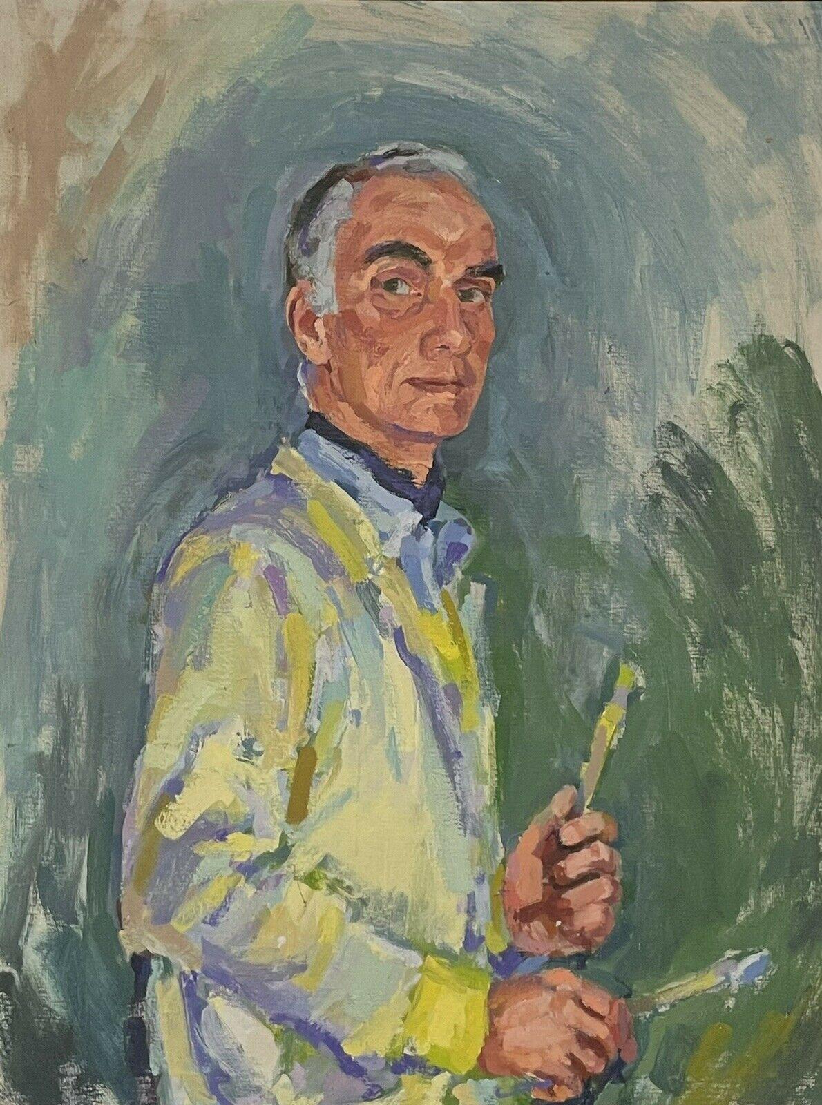 Large Impressionist Oil Painting - Self Portrait Of Douglas Allen - Gray Portrait Painting by Douglas Stuart Allen