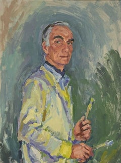 Antique Large Impressionist Oil Painting - Self Portrait Of Douglas Allen