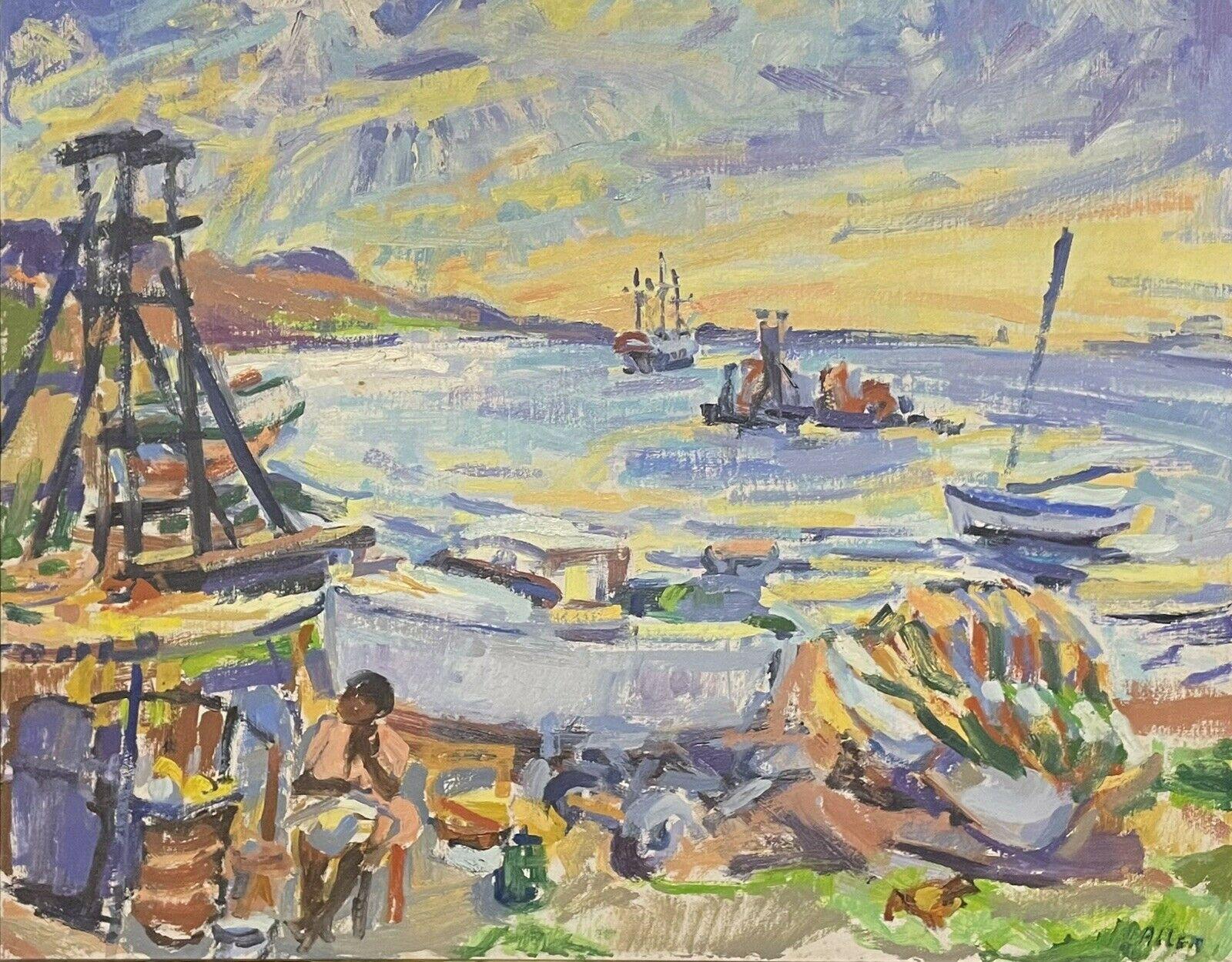 Douglas Stuart Allen Abstract Painting - Large Impressionist Oil Painting - Stunning Scene At The Port