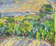 Vintage Large Impressionist Oil Painting - Vibrant Green Landscape