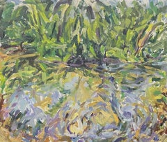 Large Impressionist Signed Oil Painting The Pond