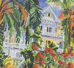 Vintage Peabody House Port au Prince 1972, Large Impressionist Signed Oil Painting