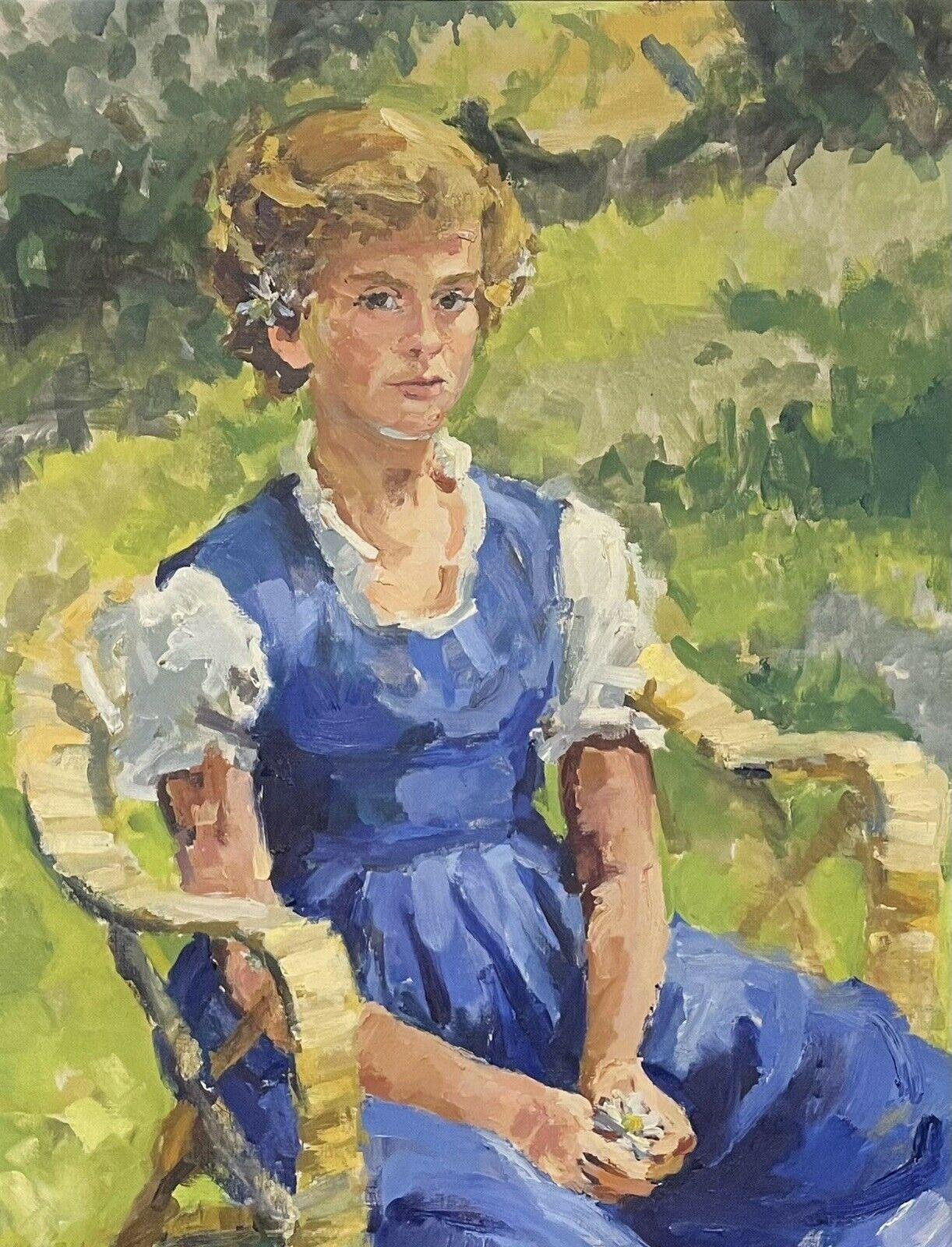 Portrait Young Lady in Garden with Daisies Large Impressionist Signed Painting