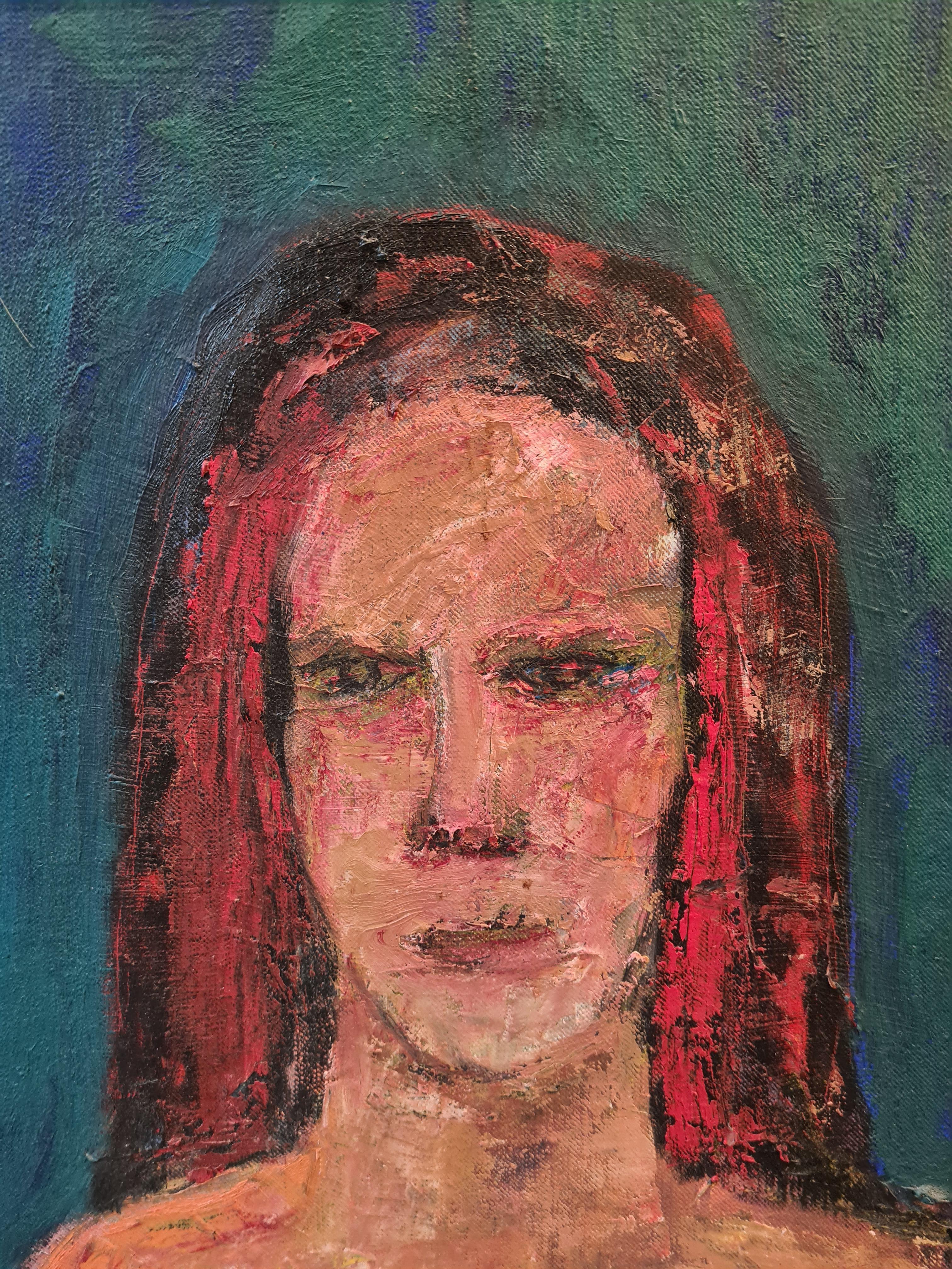 Expressionistisches weibliches Aktporträt des bekannten schottischen Künstlers Douglas Thomson. Das Gemälde ist unten links signiert und auf der Rückseite der Leinwand signiert und betitelt. Auf dem Rahmen befindet sich ein originales Etikett mit