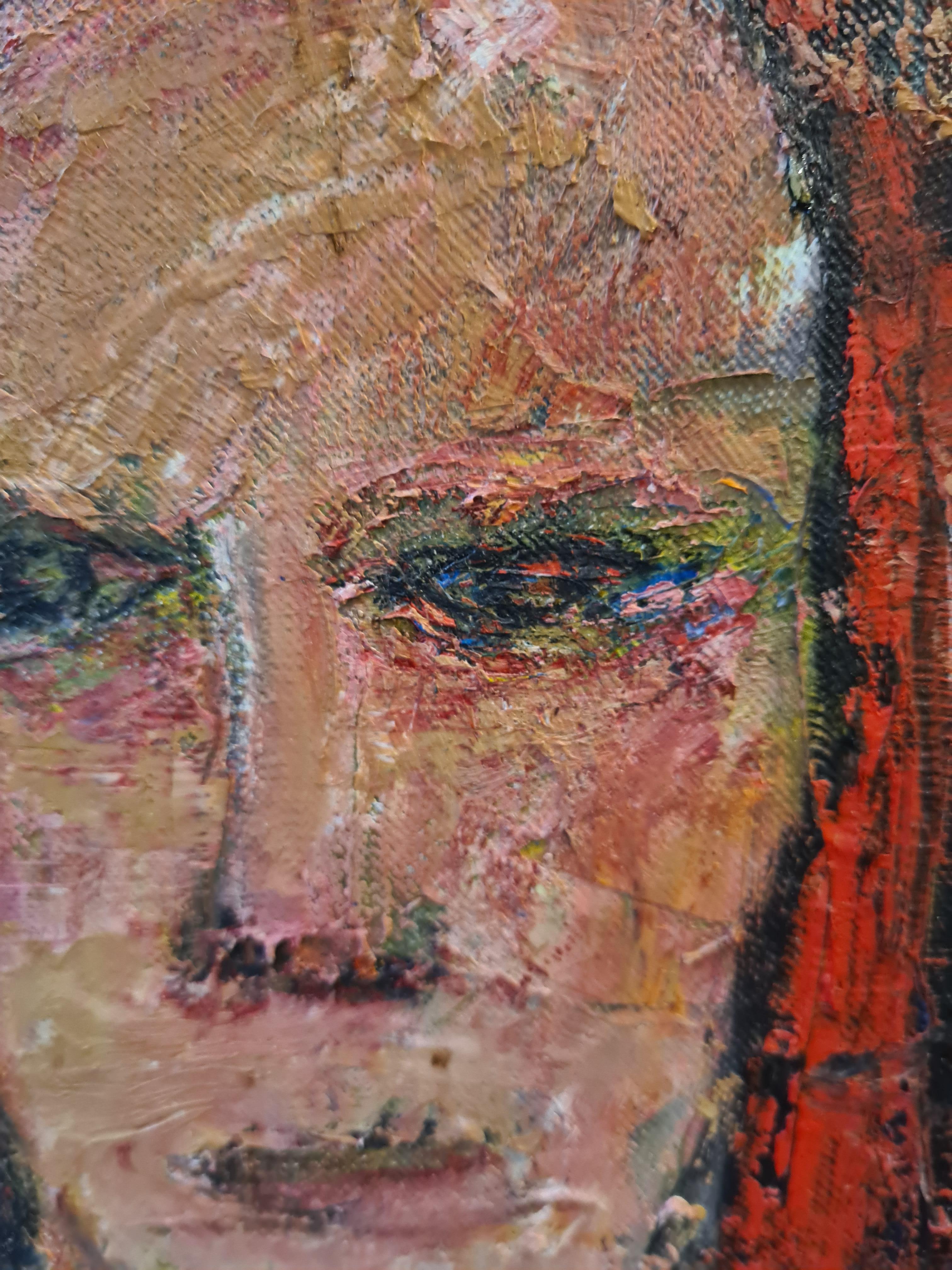 Expressionistisches weibliches Aktporträt, „Der grüne Vorhang“, Öl auf Leinwand. im Angebot 5