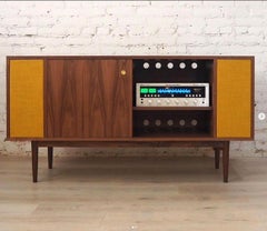 "Douglas" Turned Leg Stereo HiFi Cabinet / Credenza - Mid-Century Modern WALNUT
