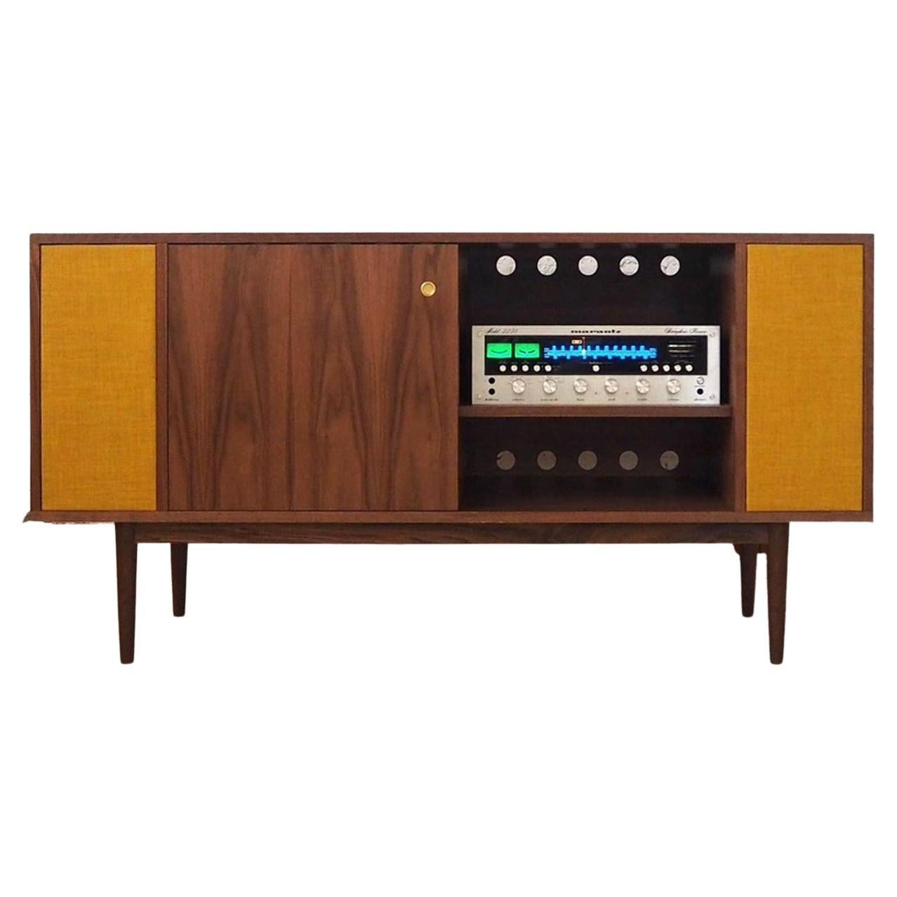 "Douglas" Turned Leg Stereo HiFi Cabinet / Credenza - Mid-Century Modern WALNUT For Sale