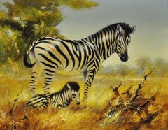 Zebra Mare And Foal African Wildlife Scene Safari Californian Artist Sculptor