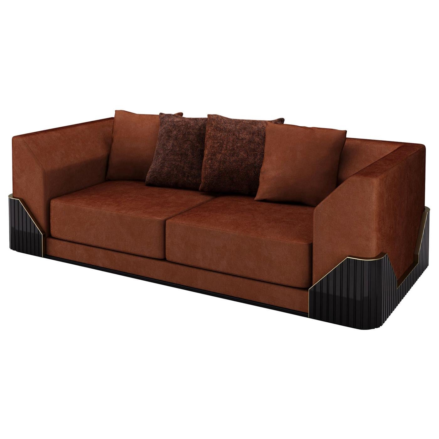 Douglas Velvet Rust-Colored Sofa For Sale