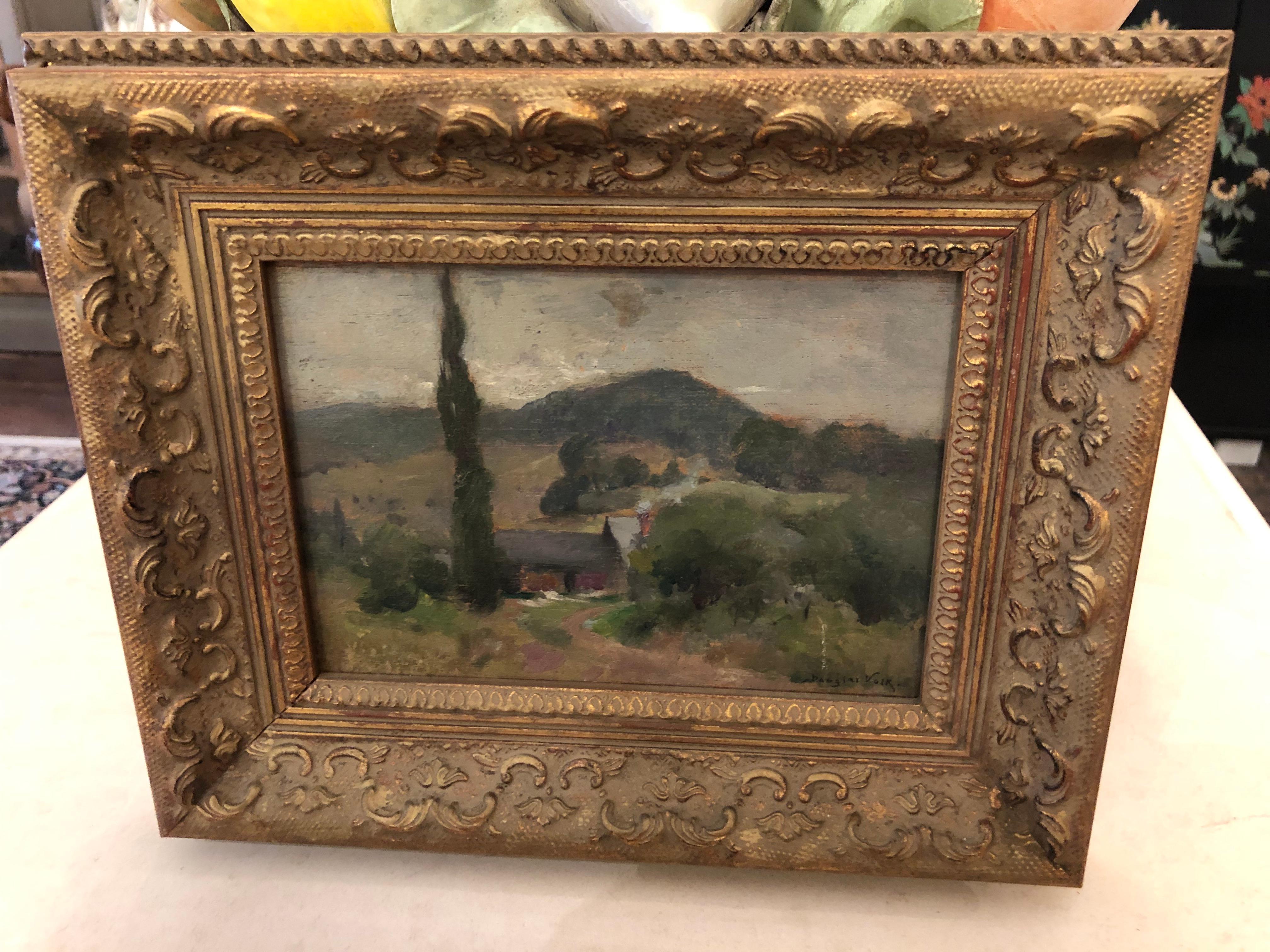 Beautifully rendered small landscape on panel by  Douglas Volk (February 23, 1856 – February 7, 1935), an American portrait and figure painter, muralist, and educator. He taught at the Cooper Union, the Art Students League of New York, and was one