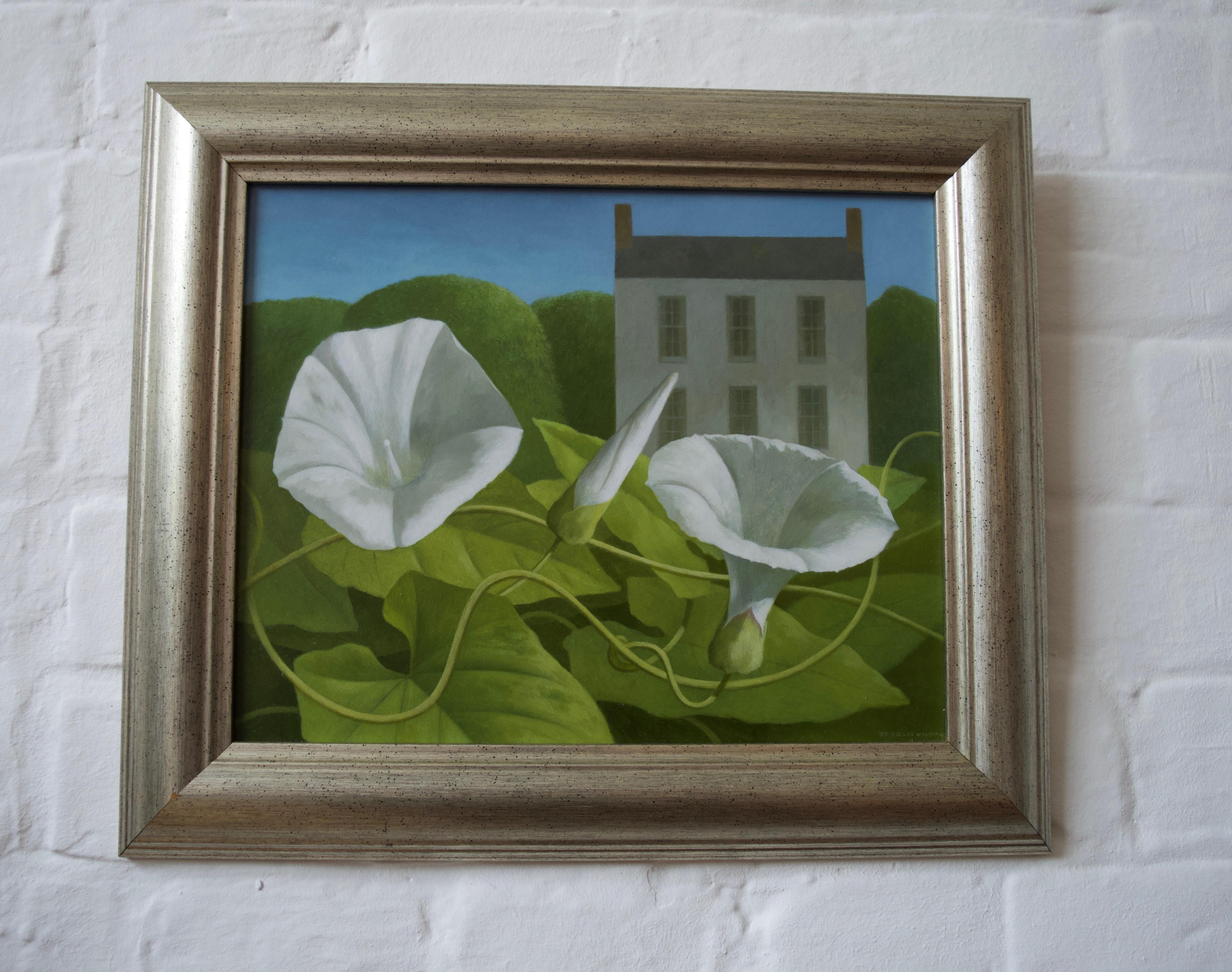 Douglas Wilson (born 1936)
Summer evening, Shropshire
Signed, inscribed with title on old label to reverse
Oil on board
9½ x 11¾ inches
13 x 15¼ inches with frame

A very striking image with the beautiful trumpet-like flowers of the hedge bindweed