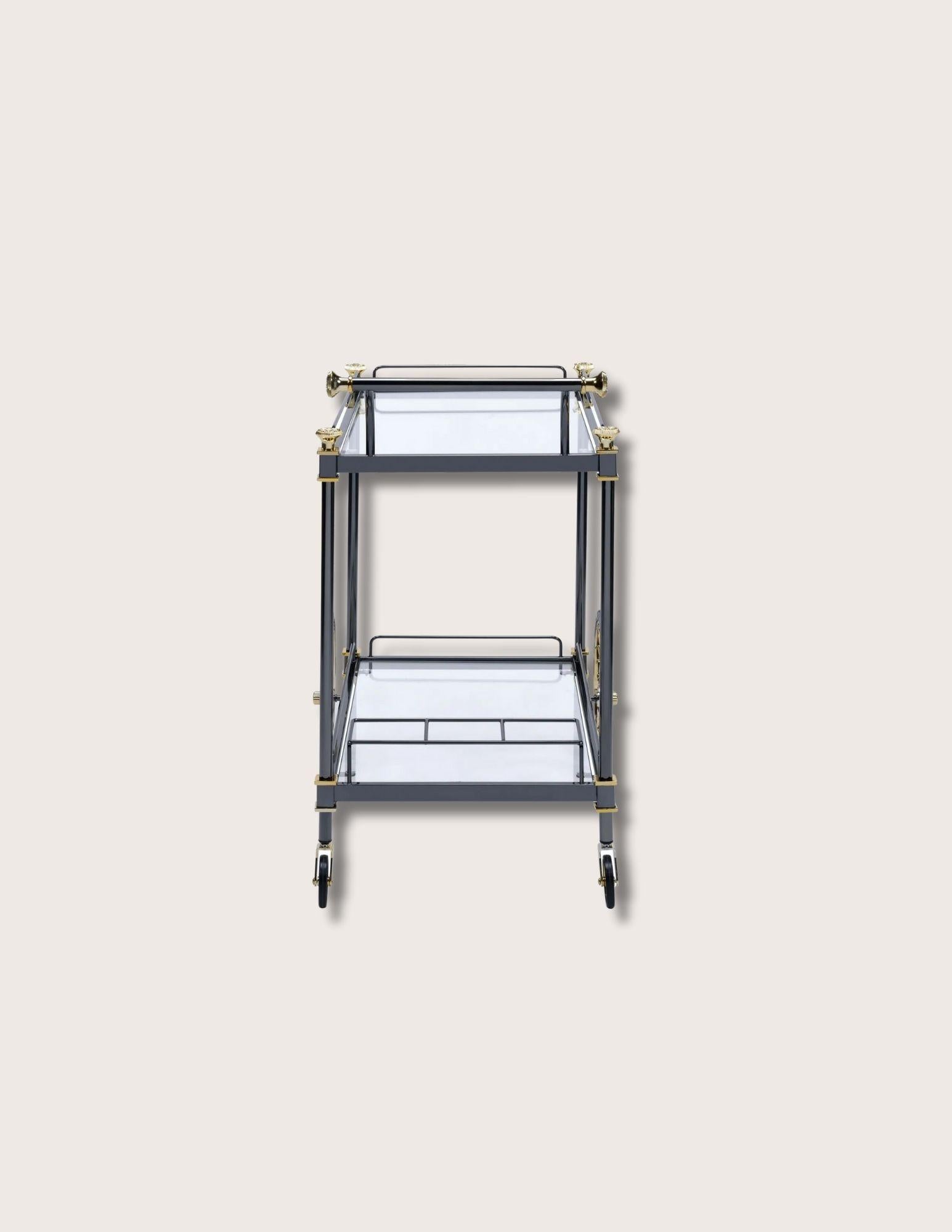 Le chariot de bar Douglass est un ajout sophistiqué et polyvalent à toute salle à manger ou espace de réception. Parfait pour servir vos cocktails préférés ou présenter de petites bouchées, ce chariot de bar magnifiquement conçu offre suffisamment