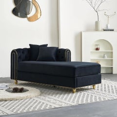Douglass Chaise Lounge, Black Velvet, Modern Design, Hand-Crafted, USA
