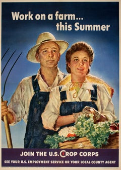 Póster Vintage Original de la Segunda Guerra Mundial Trabaja en una granja este verano, por Douglass Crockwell