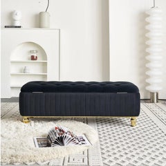 Douglass Ottoman, Hand-Crafted Black Velvet, Modern Design, USA