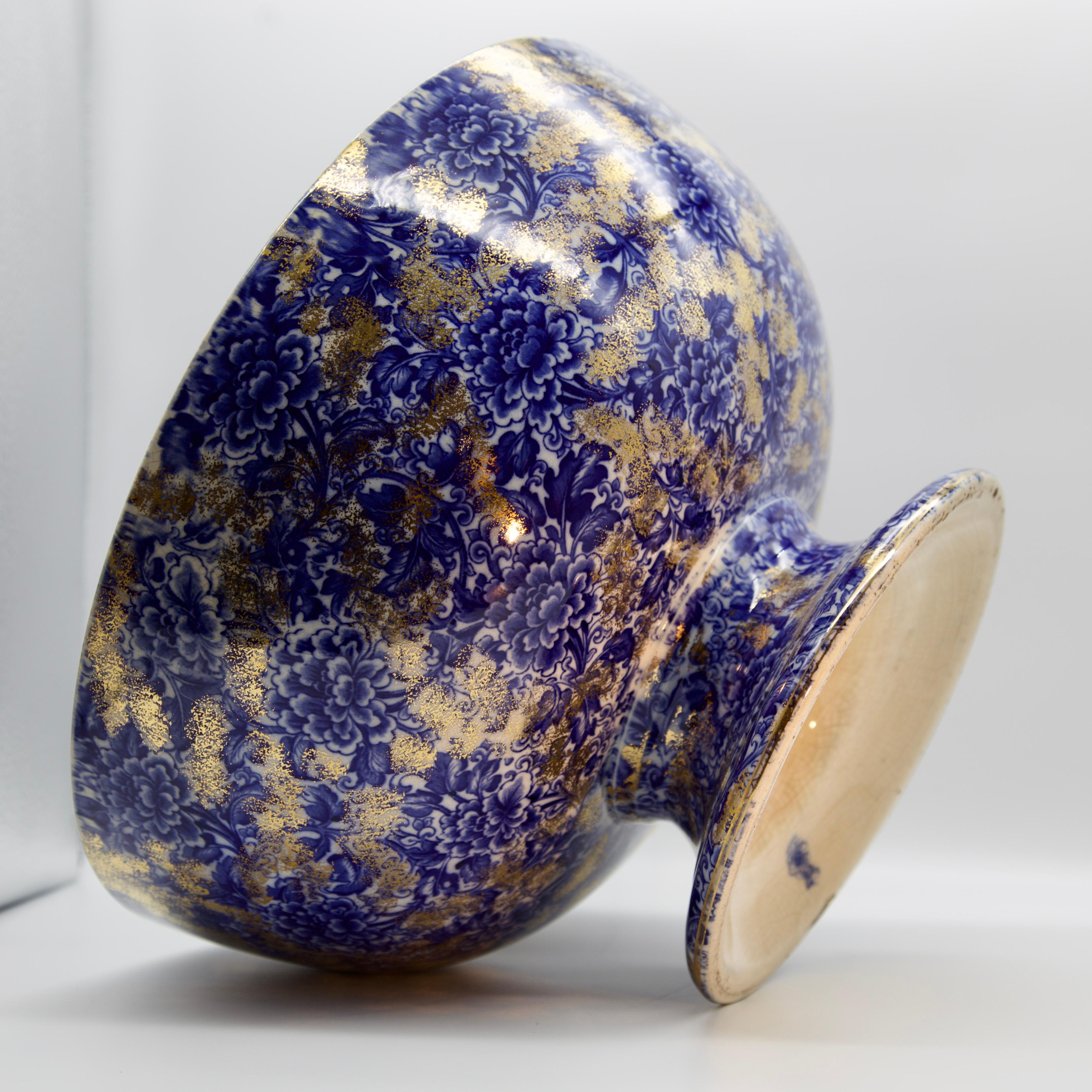 Victorien DOULTON BURSLEM 19ème SIÈCLE Bleu cobalt-Or Feuille de grand centre de table punchbowl en vente
