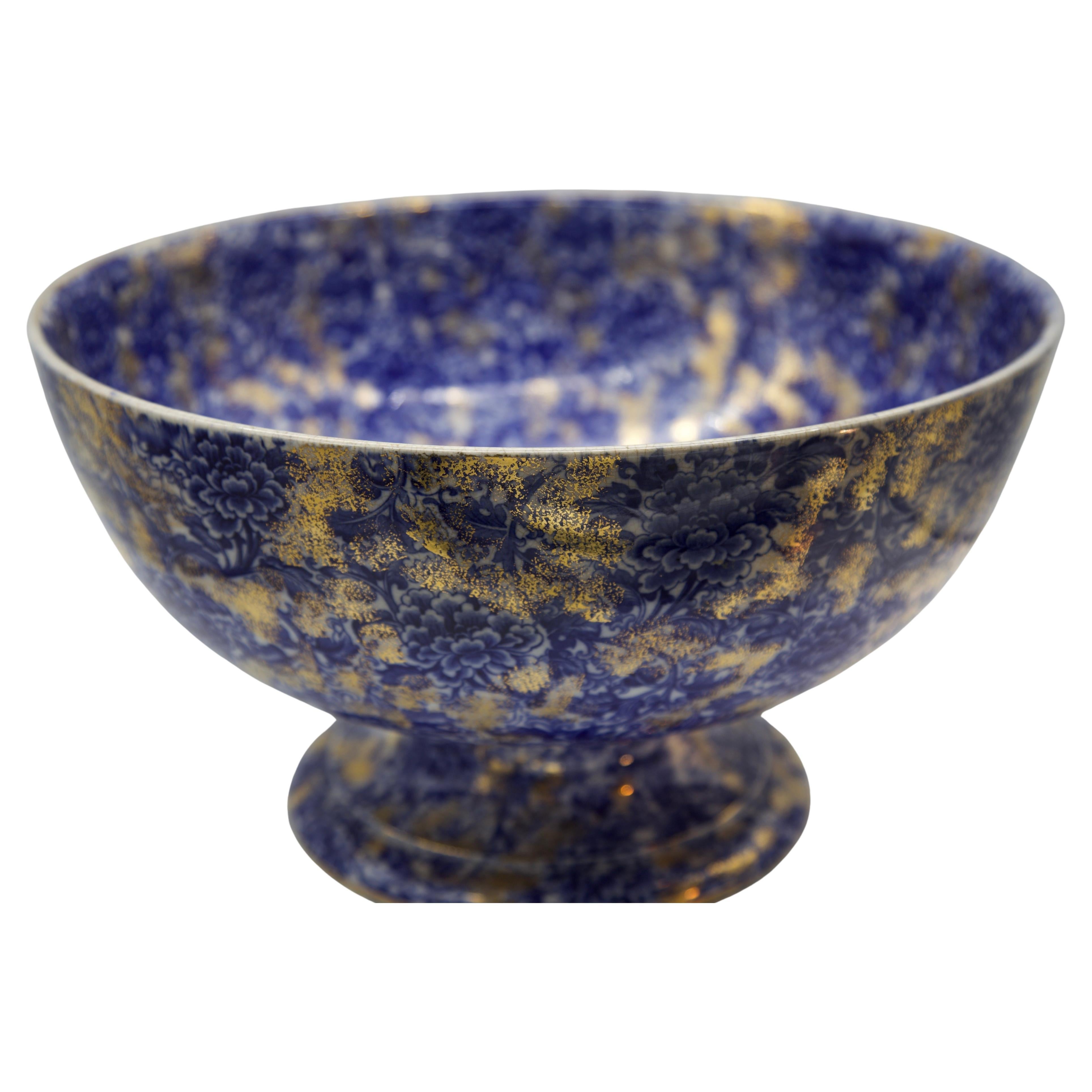 DOULTON BURSLEM 19ème SIÈCLE Bleu cobalt-Or Feuille de grand centre de table punchbowl en vente 2