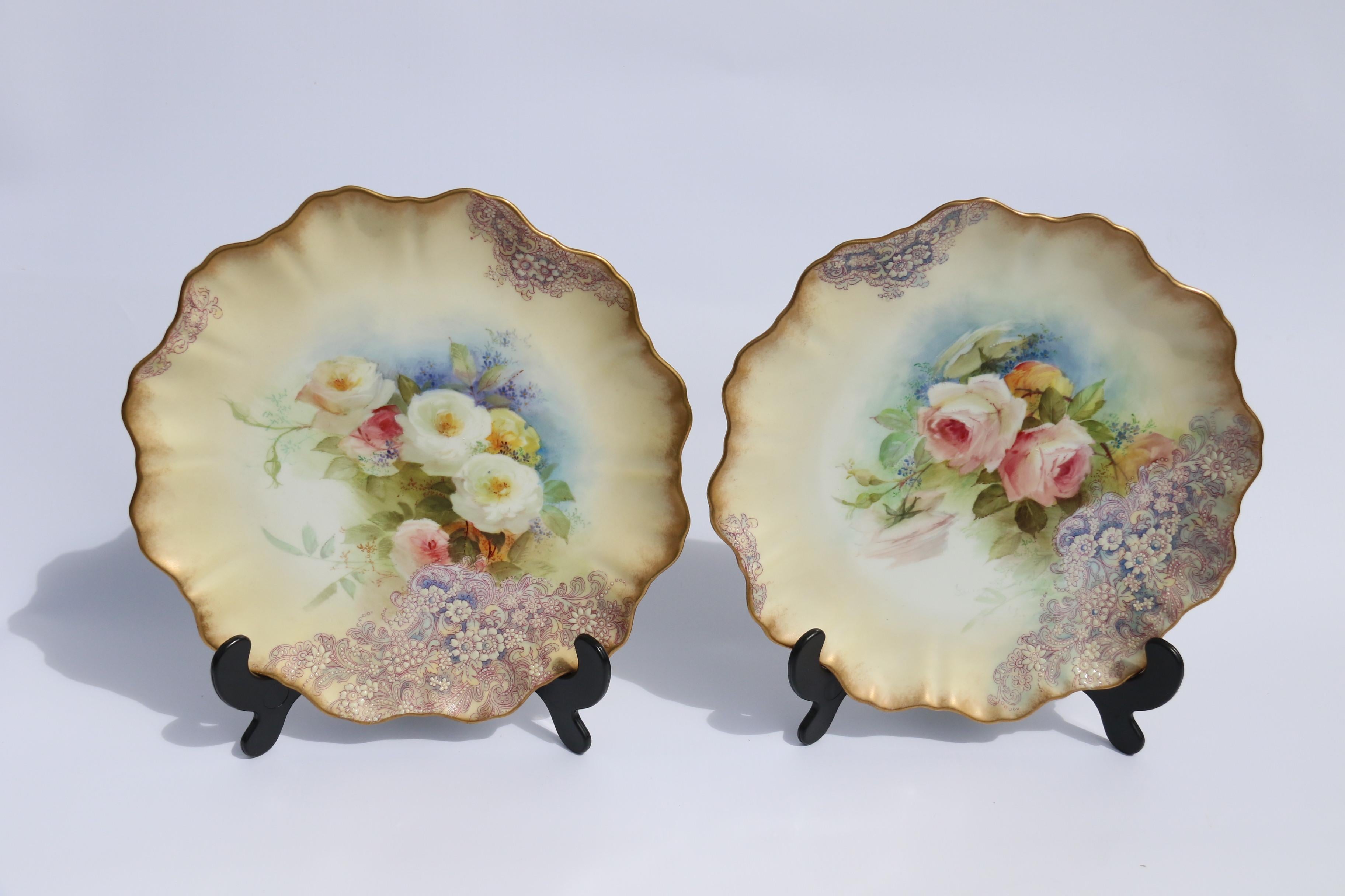 Hand-Crafted Doulton Burslem  and Walker and Hall strawberry dessert set for two people C1900 For Sale