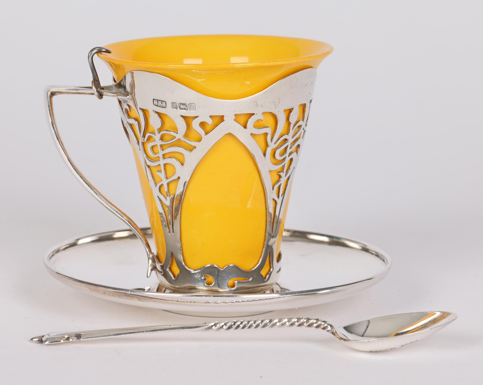 Juego de taza de café Doulton Burslem Art Decó con montura de plata en venta 5