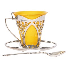 Doulton Burslem Art Deco Silver Mounted Coffee Cup Set