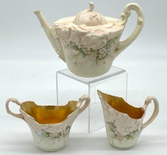 Doulton Burslem Blush Ivory 3 Piece Tea Set with Apple Blossom Decoration, 1889